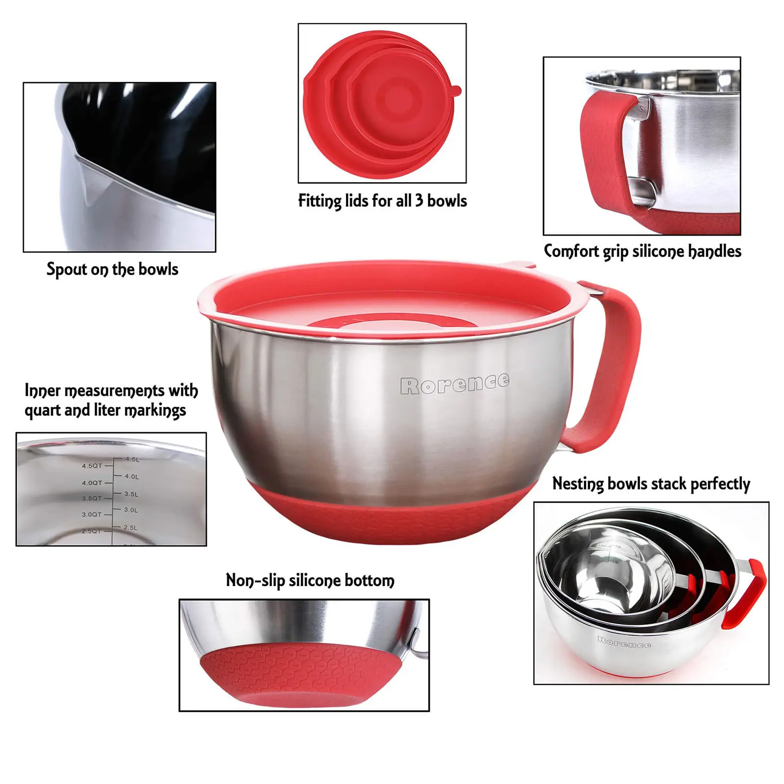 Wholesale Metal Mixing Bowl Set with Lids Nesting Bowls for Kitchen Set of 8 - Red Manufacturer, Manufacturers