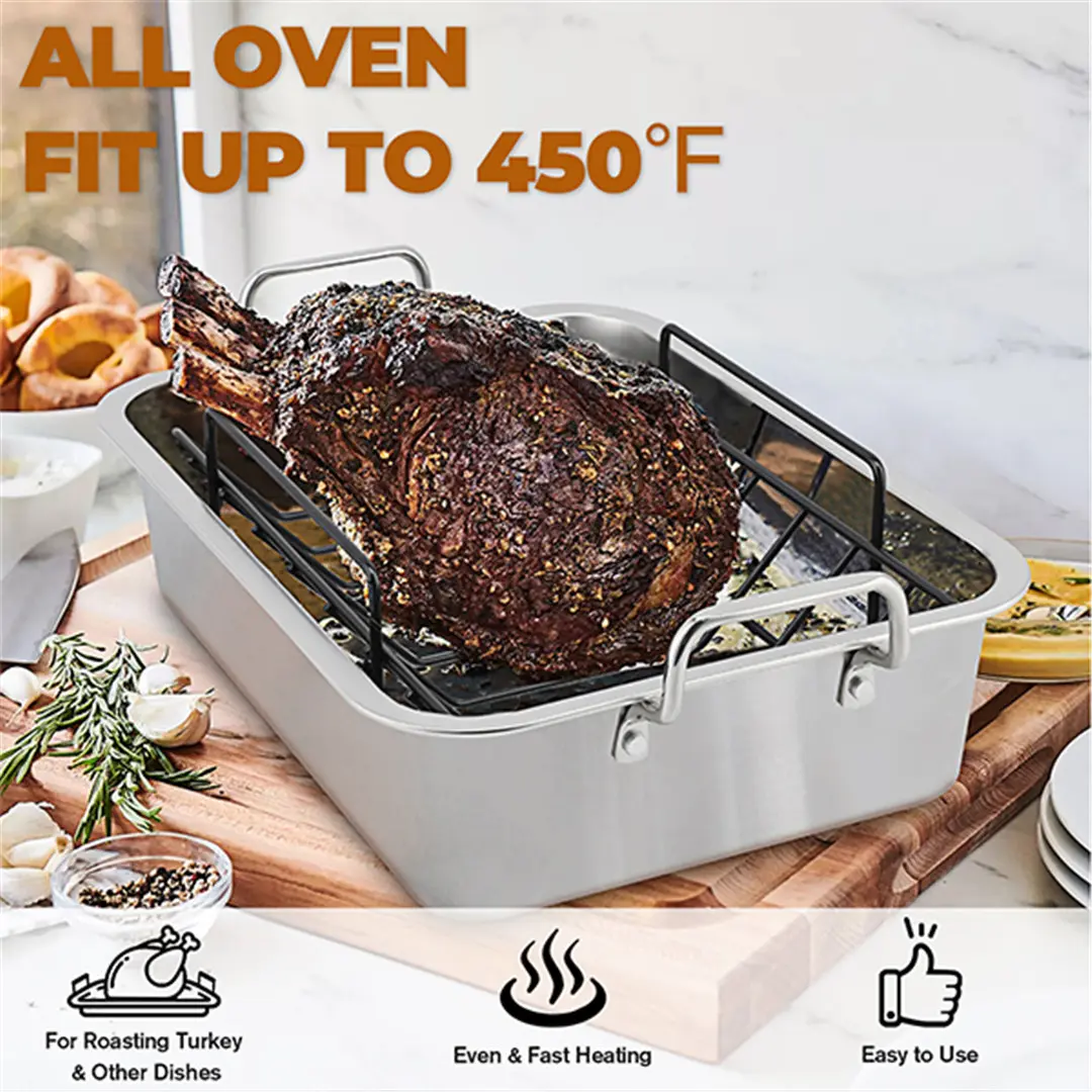 Wholesale Stainless Steel Turkey Roasting Pan with Nonstick Rack Large 16 x 12 Inch Suppliers, Product