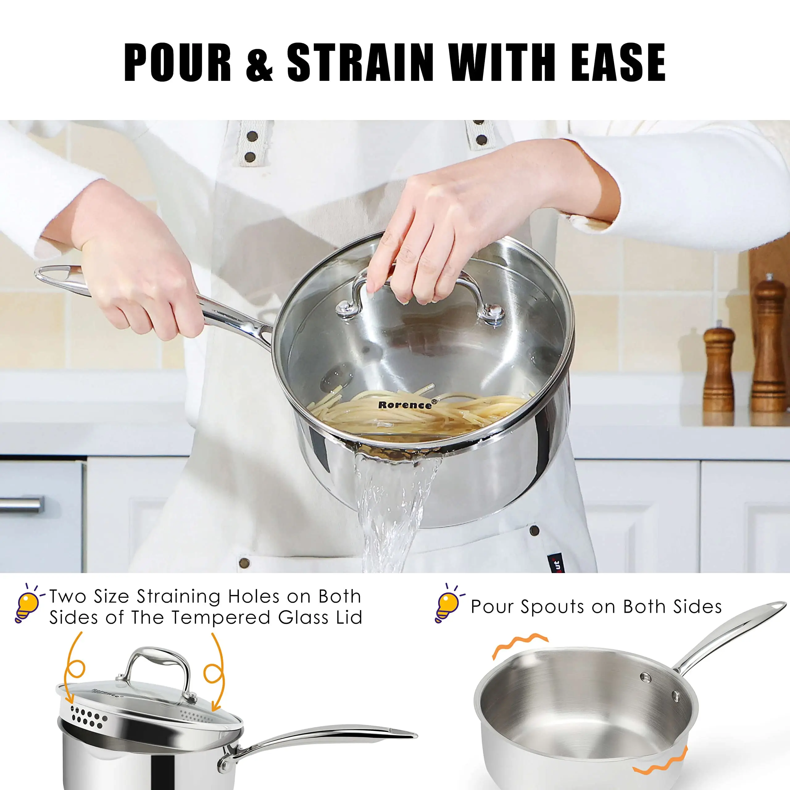OEM Saucepan With Pour Spout Stainless Steel Milk Pot For Cooking - 3 Quart Manufacturer, Product