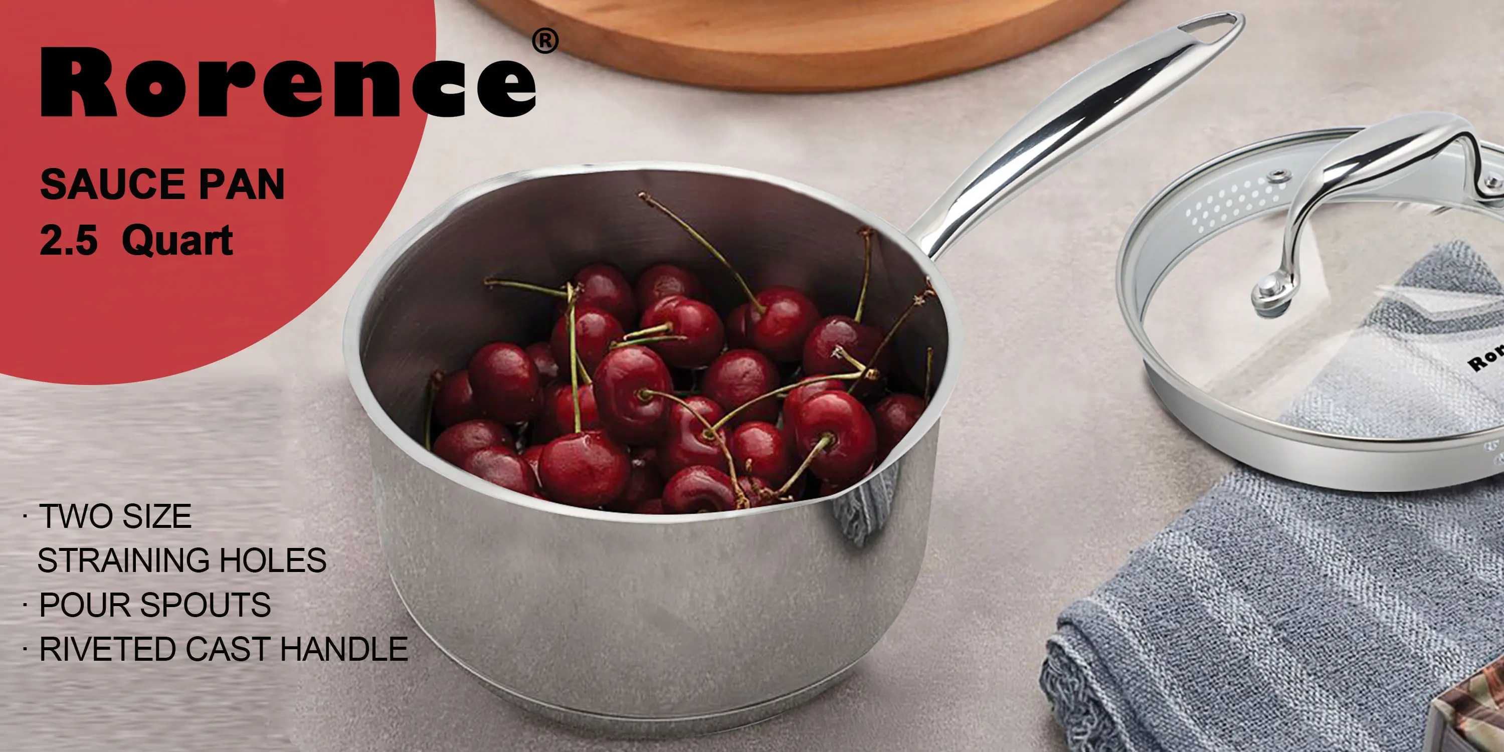 2.5 quart saucepan cookware pot restaurant pour spout strainer lid