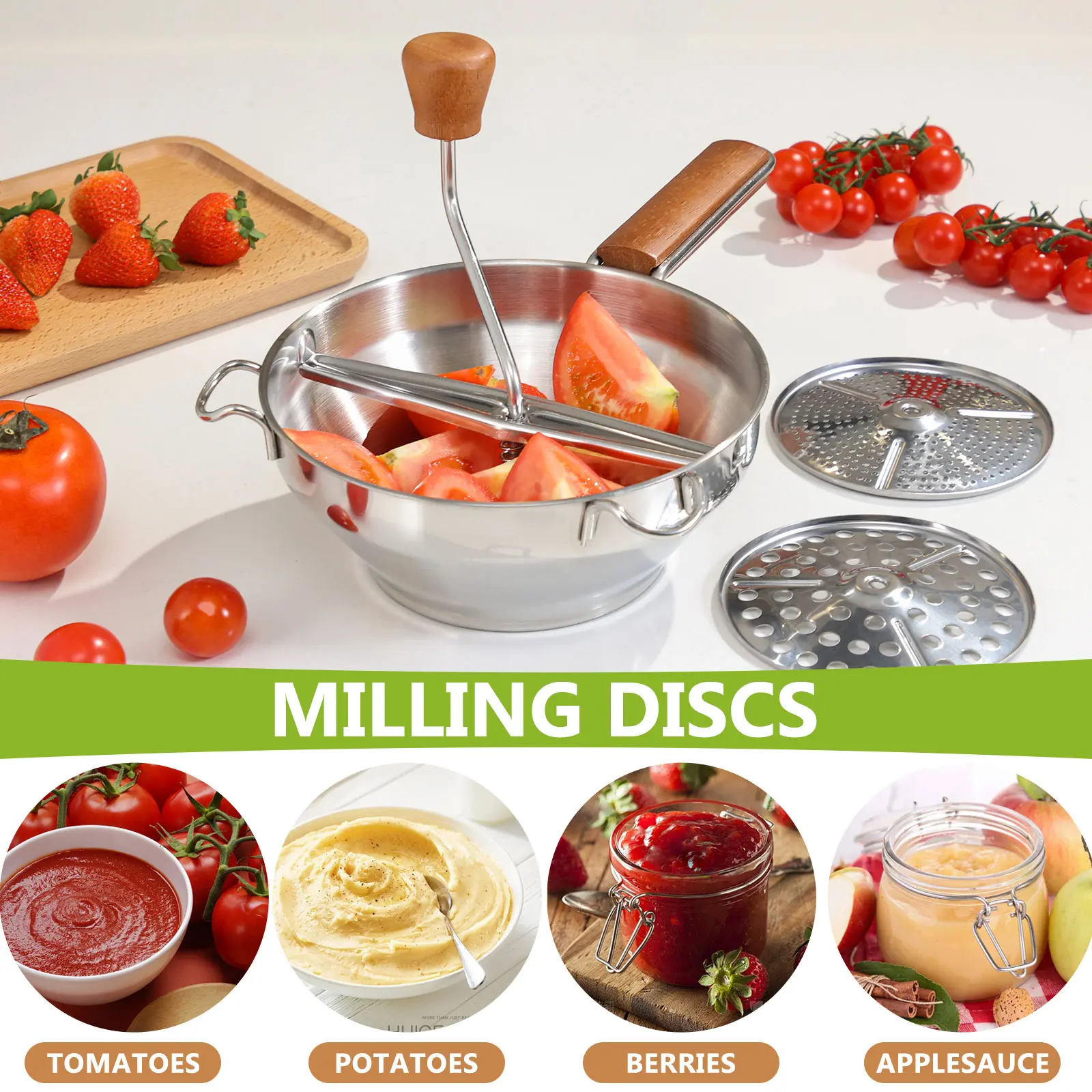 Wholesale Ergonomic Food Mill Stainless Steel With 3 Grinding Discs, Milling Handle & Bowl Supplier, Suppliers