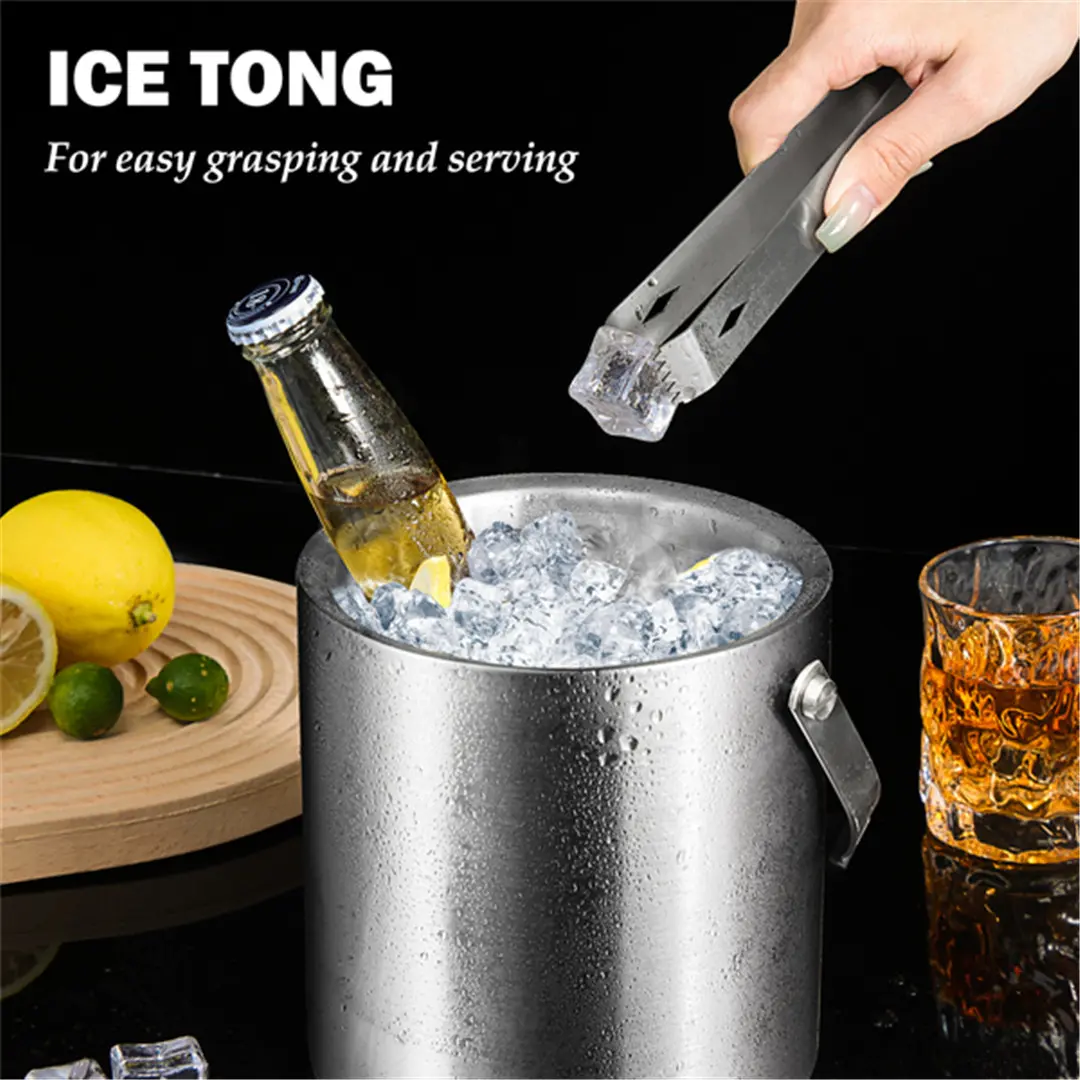 Wholesale Ice Bucket 2/3L with Silicone Lid, Strainer, Tongs,Small Double Wall Insulated Stainless Steel Ice Bucket Wine Bucket Product, Products