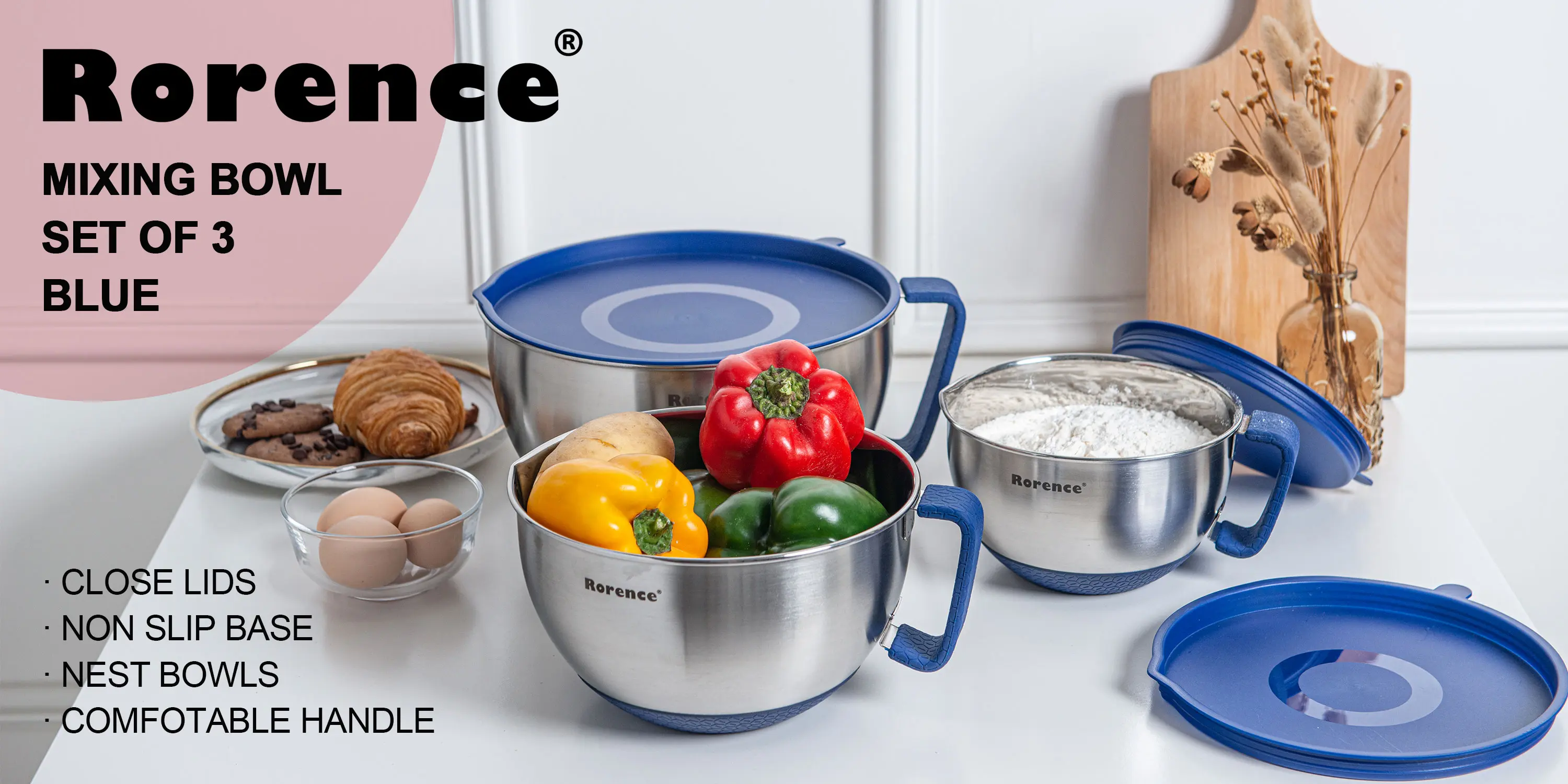 stainless steel mixing bowls with pour spout and handle