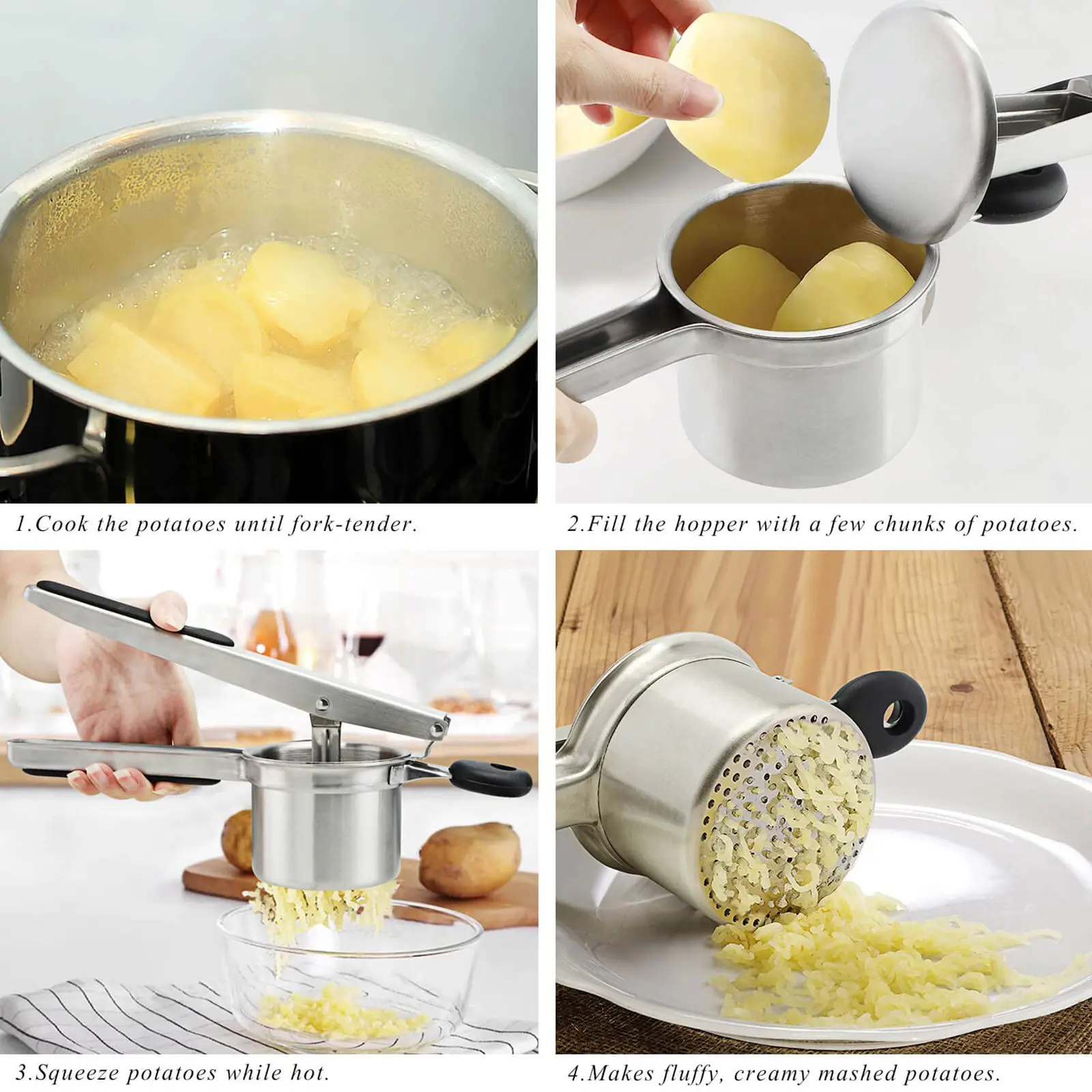 OEM Rorence Stainless Steel Potato Ricer with Silicone Grip Handles - Black Supplier, Suppliers