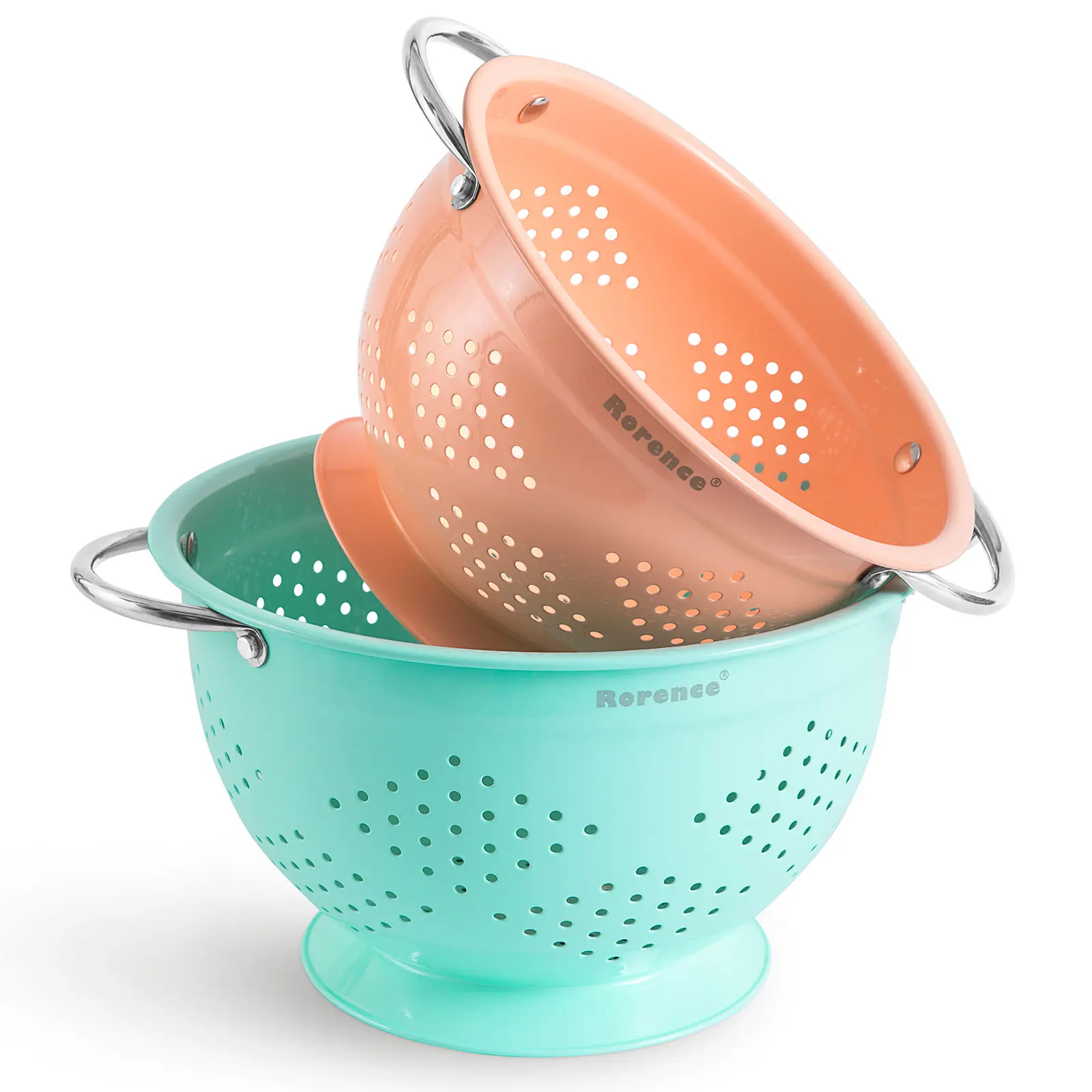 OEM Colorful Metal Colander with Handle and Stable Base Set of 2 Manufacturers, Supplier