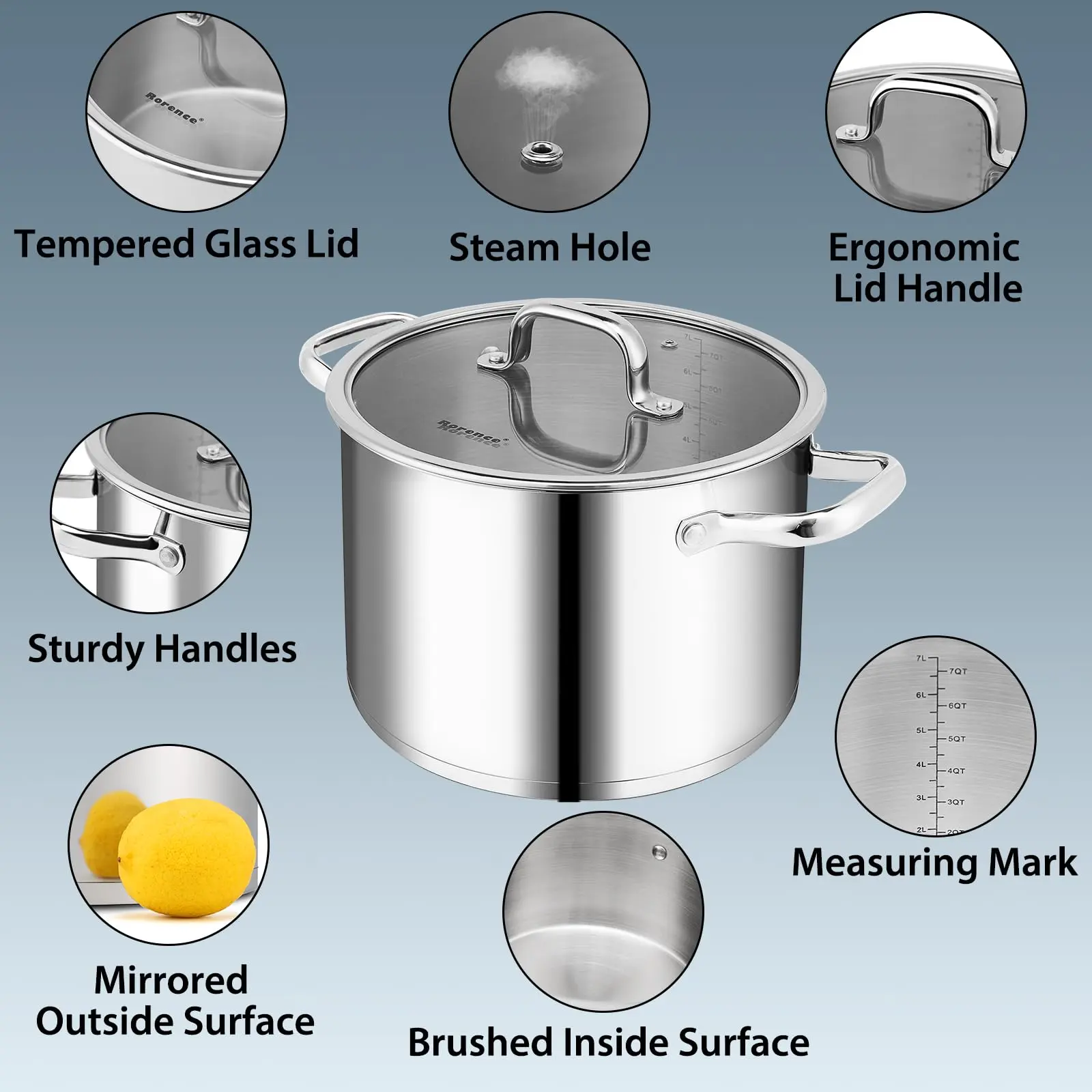 OEM Stainless Steel Stock Pot for Kitchen Cooking Soup Pasta Stockpot with Glass Lid 8QT Supplier, Products