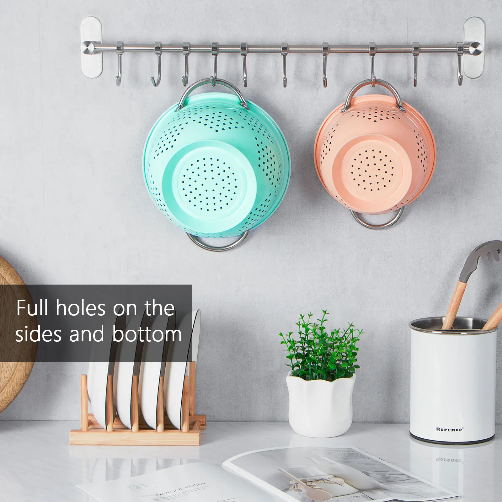 OEM Colorful Metal Colander with Handle and Stable Base Set of 2 Manufacturers, Supplier