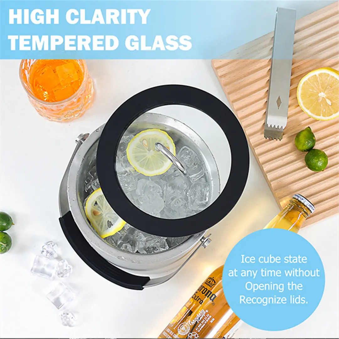 Wholesale Ice Bucket 2/3L with Silicone Lid, Strainer, Tongs,Small Double Wall Insulated Stainless Steel Ice Bucket Wine Bucket Product, Products