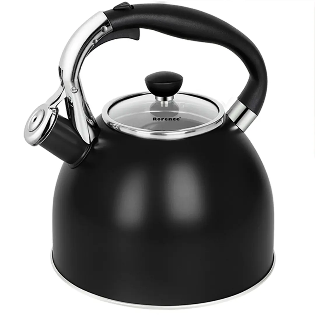 OEM Stainless Steel Whistling Kettle featuring a Capsule Bottom and Heat-Resistant Glass Lid Suppliers, Products