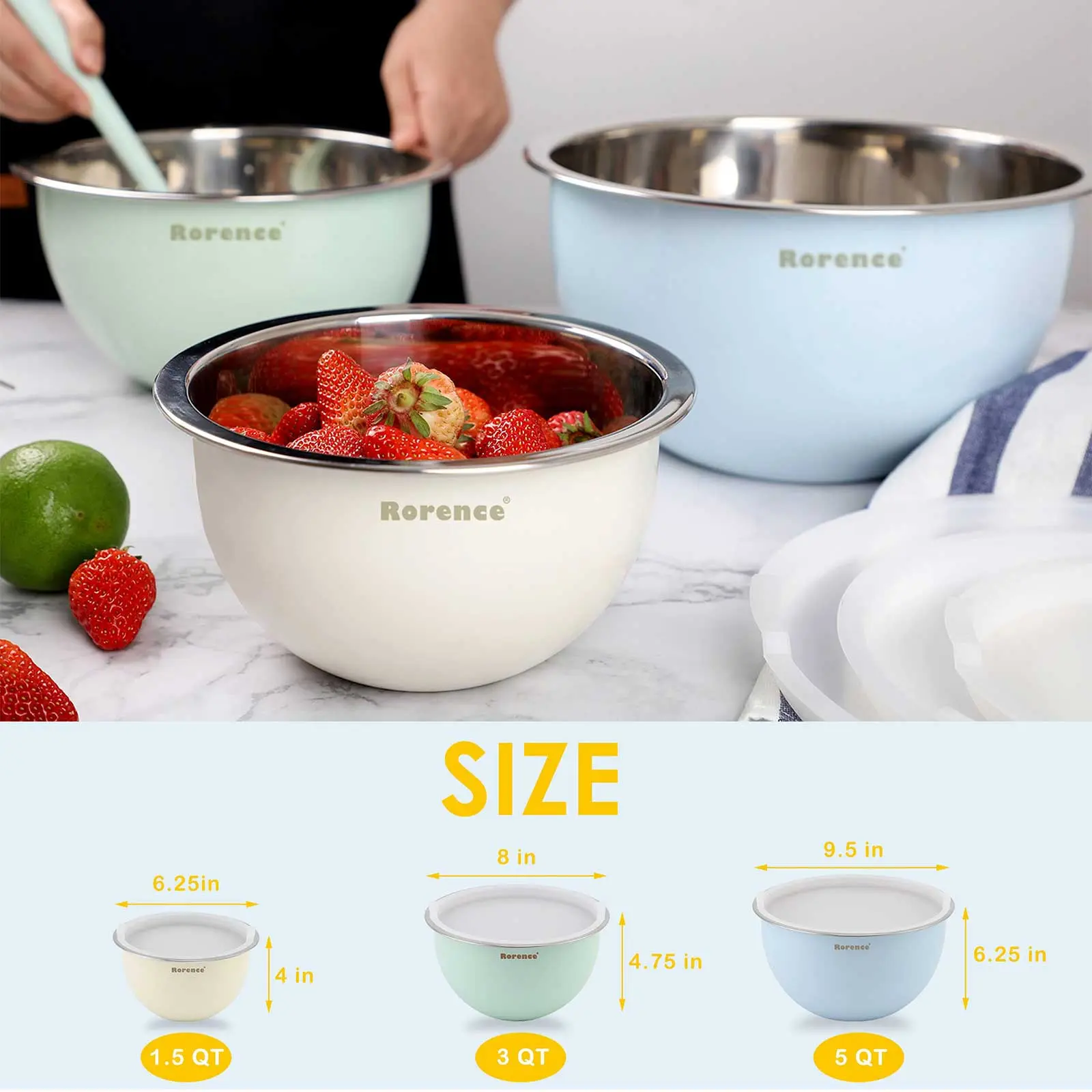 OEM Rorence Stainless Steel Mixing Bowls: Metal Colorful Bowl Set with Lids Suppliers, Product