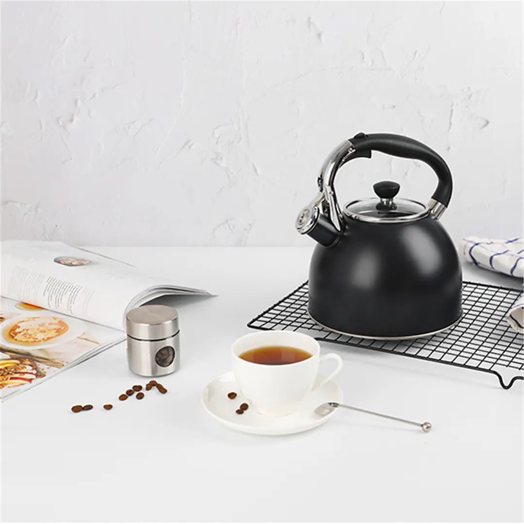 OEM Stainless Steel Whistling Kettle featuring a Capsule Bottom and Heat-Resistant Glass Lid Suppliers, Products
