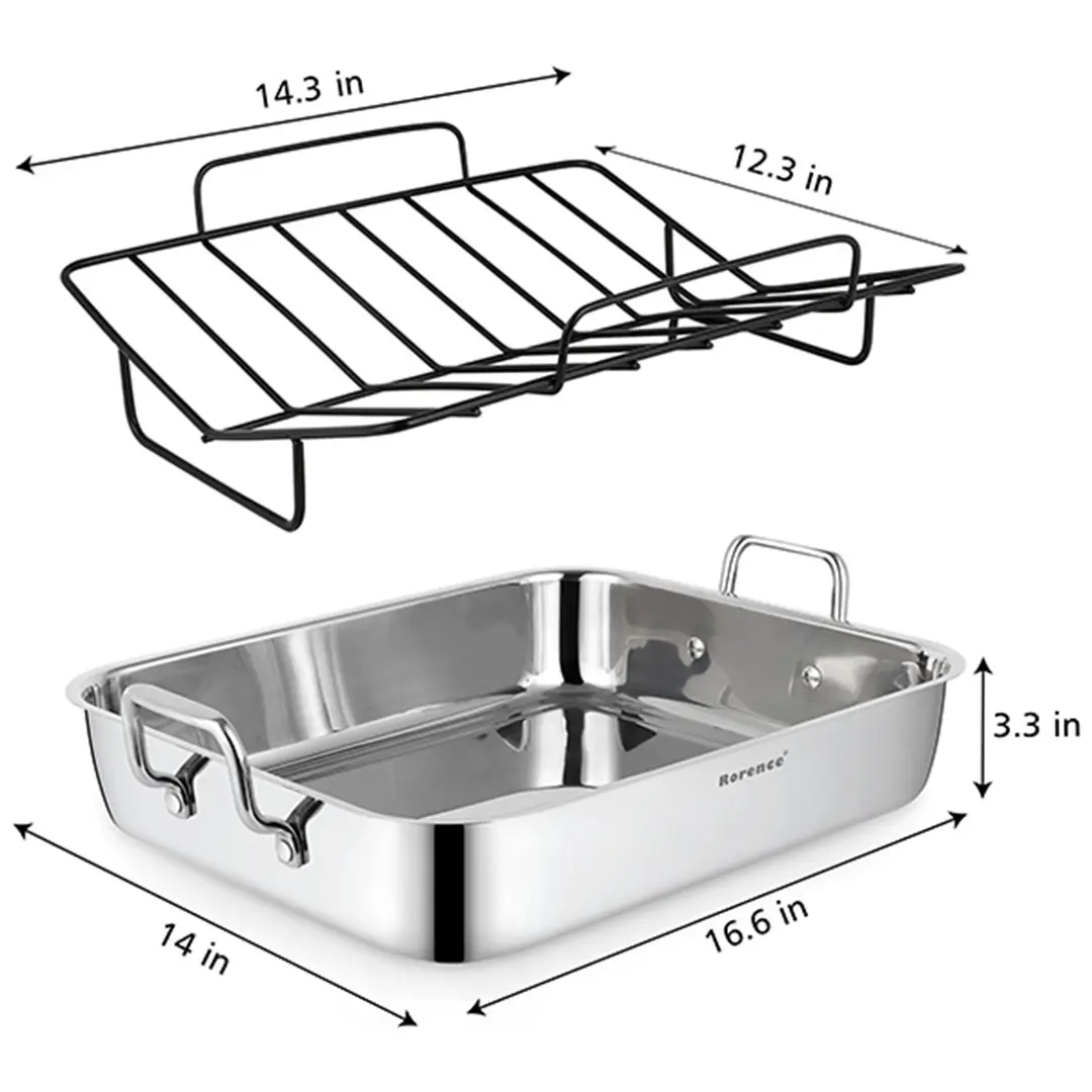 OEM Roasting Pan with Rack: 16-Inch Stainless Steel Rectangular Turkey Roaster pan with Nonstick V-Shaped Rack Manufacturer, Product