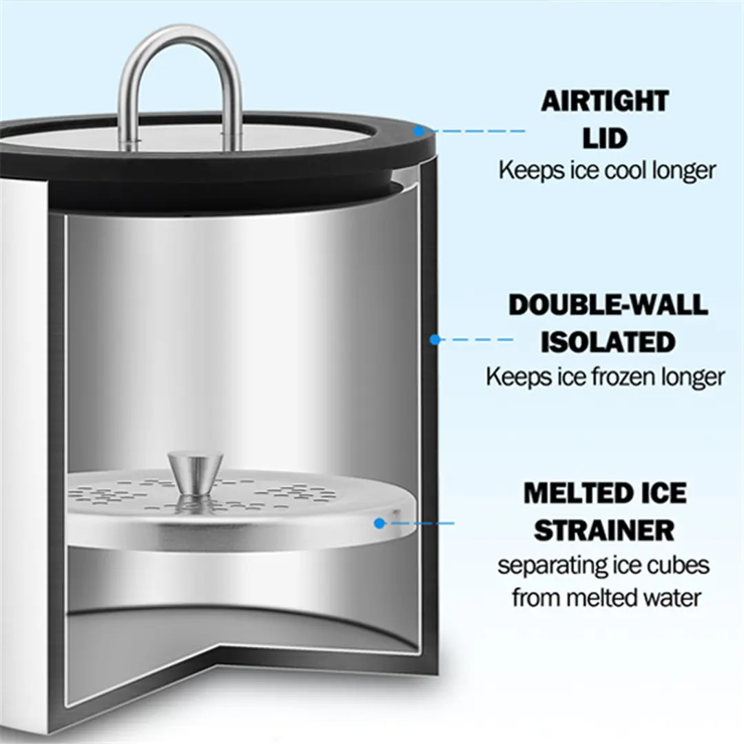 Wholesale Ice Bucket 2/3L with Silicone Lid, Strainer, Tongs,Small Double Wall Insulated Stainless Steel Ice Bucket Wine Bucket Product, Products