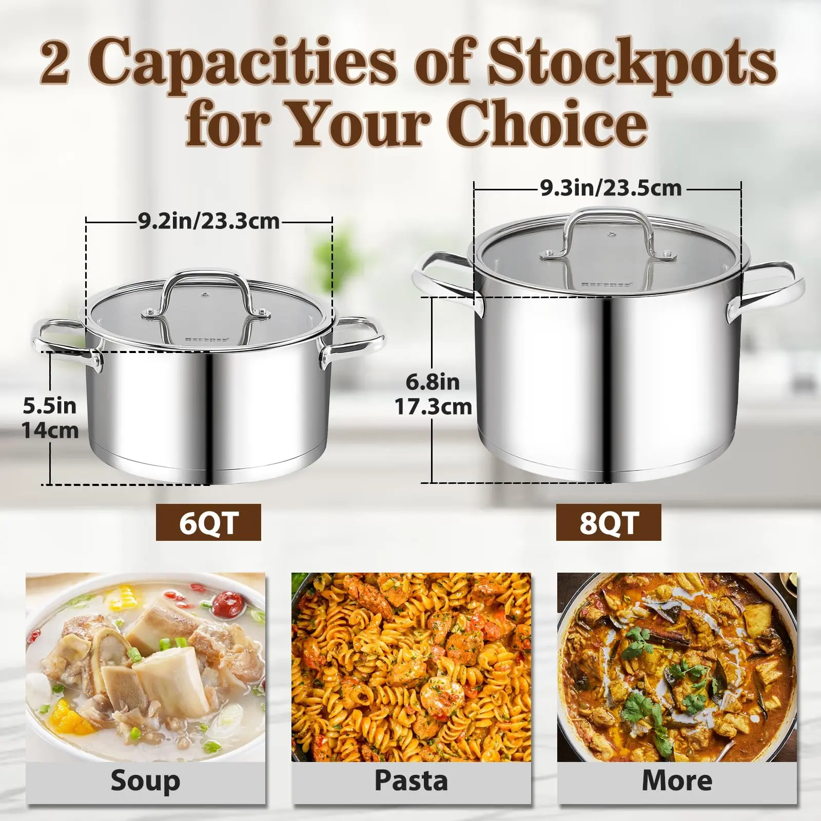 OEM Stainless Steel Stock Pot for Kitchen Cooking Soup Pasta Stockpot with Glass Lid 8QT Supplier, Products