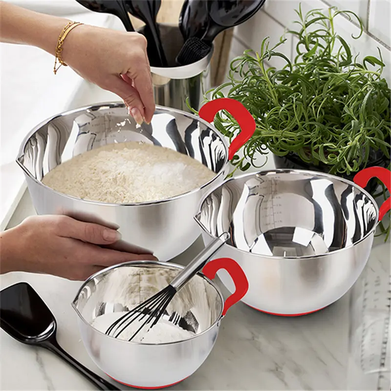 Wholesale Stainless Steel Bowls with Lids Set Mixing Bowls with Pour Spout, Silicone Handle Product, Products