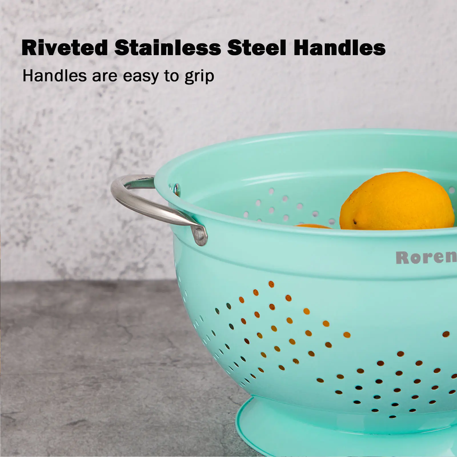 OEM Colorful Metal Colander with Handle and Stable Base Set of 2 Manufacturers, Supplier