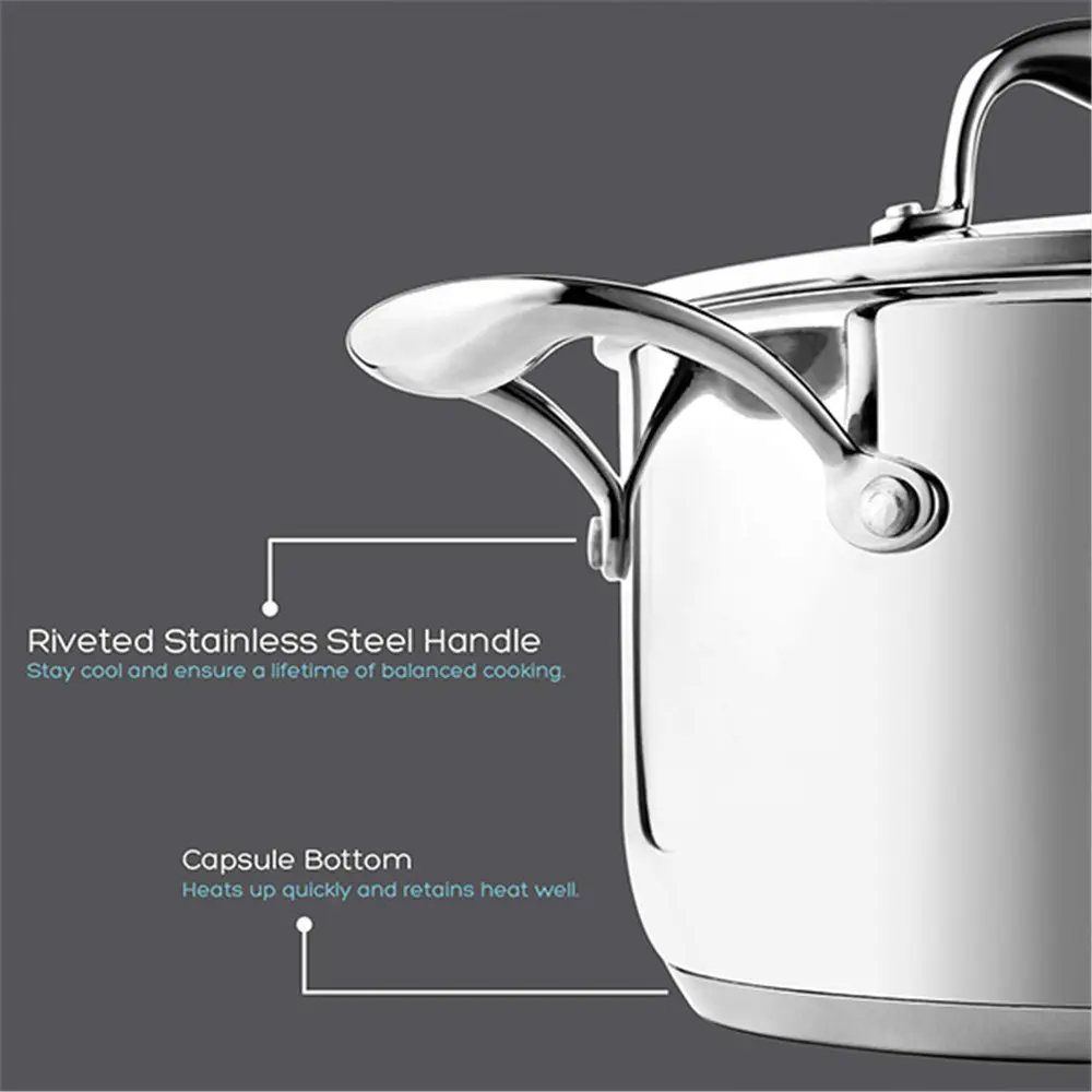 OEM Stainless Steel Saucepan Sauce Pan with Pour Spout & Glass Lid with Strainer Multipurpose Sauce Pot Supplier, Products