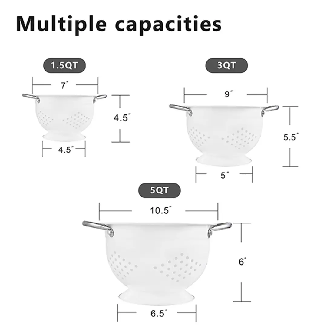 Wholesale Powder Coated Steel Colander for Kitchen with Riveted Handles Set of 3 Manufacturer, Products