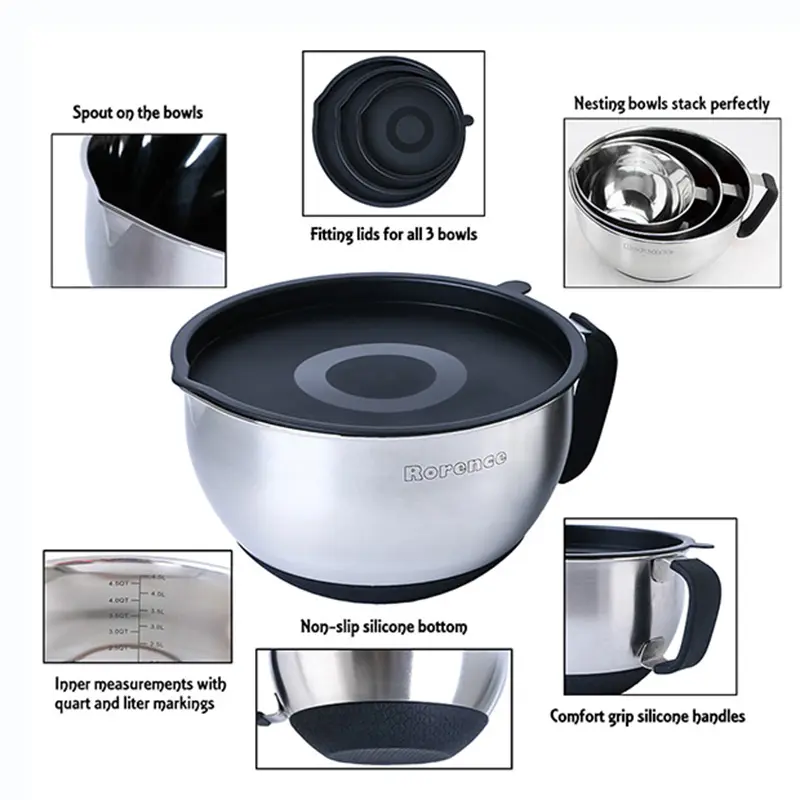 Wholesale Stainless Steel Mixing Bowls Set for Kitchen, Nesting Bakeware Kitchen Tool for Cooking, Baking Manufacturers, Supplier