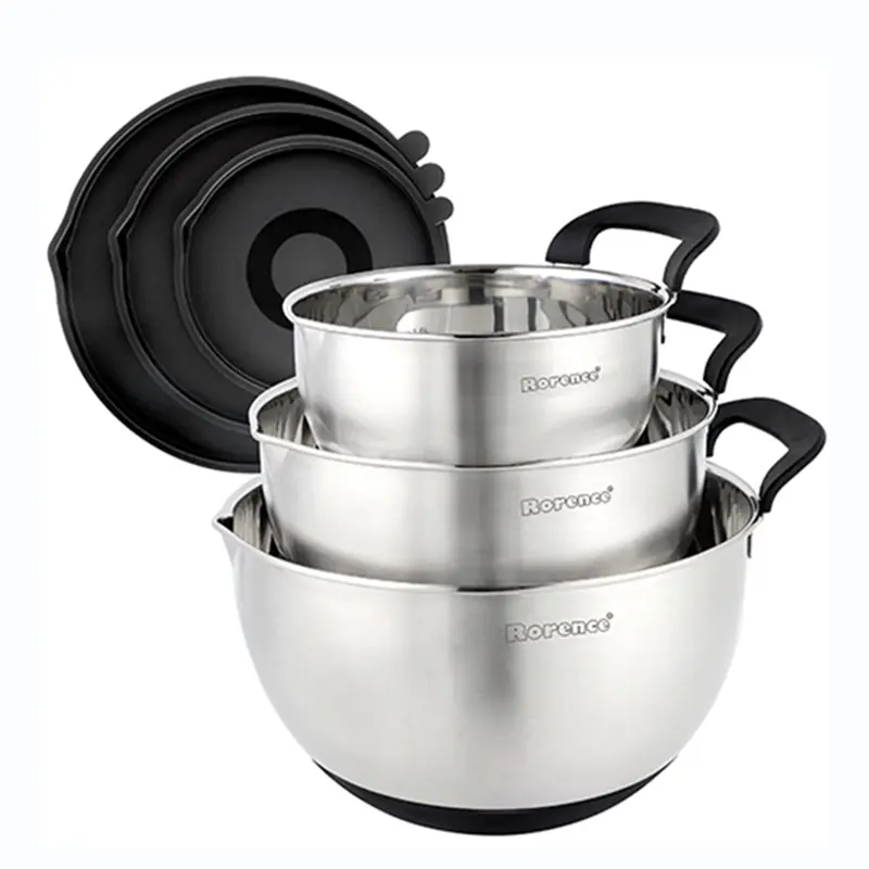 Wholesale Stainless Steel Bowls with Lids Set Mixing Bowls with Pour Spout, Silicone Handle Product, Products