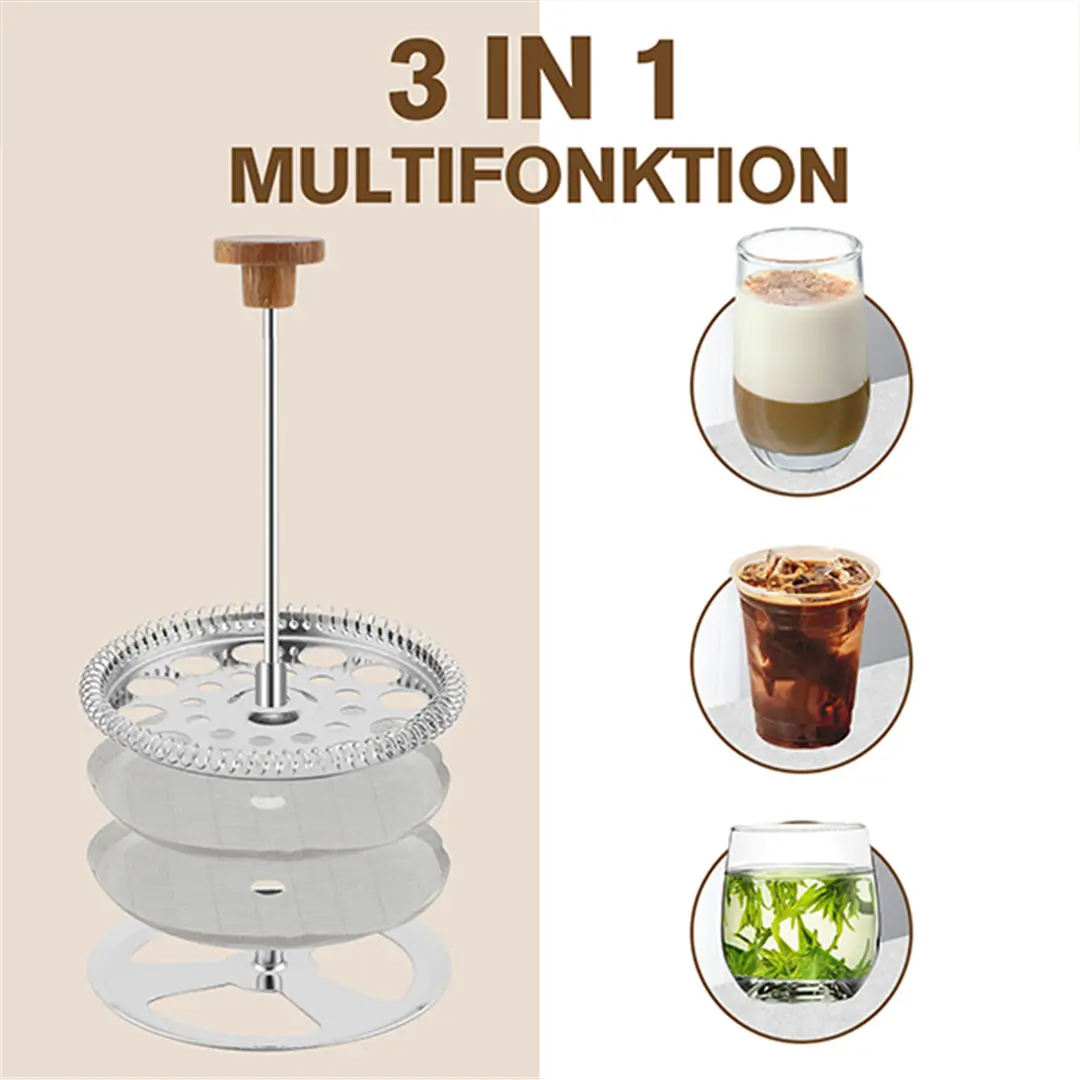 OEM French Press Coffee Maker with Real Wood Handle, Double Wall Insulation & Dual-Filter Screen Manufacturer, Products