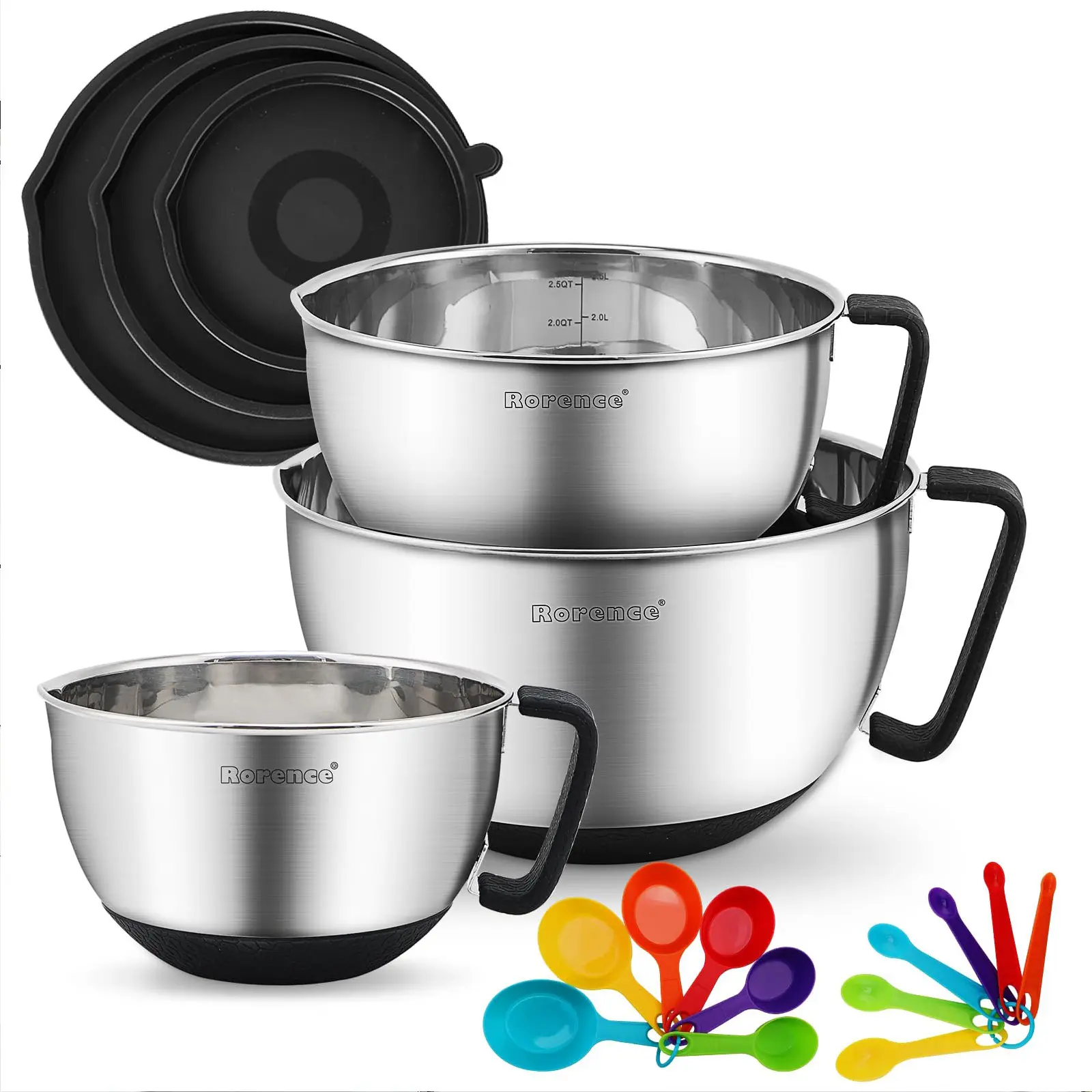 OEM Metal Mixing Bowl Set With Handle Airtight Lid for Kitchen Set of 8 - Black Manufacturers, Supplier