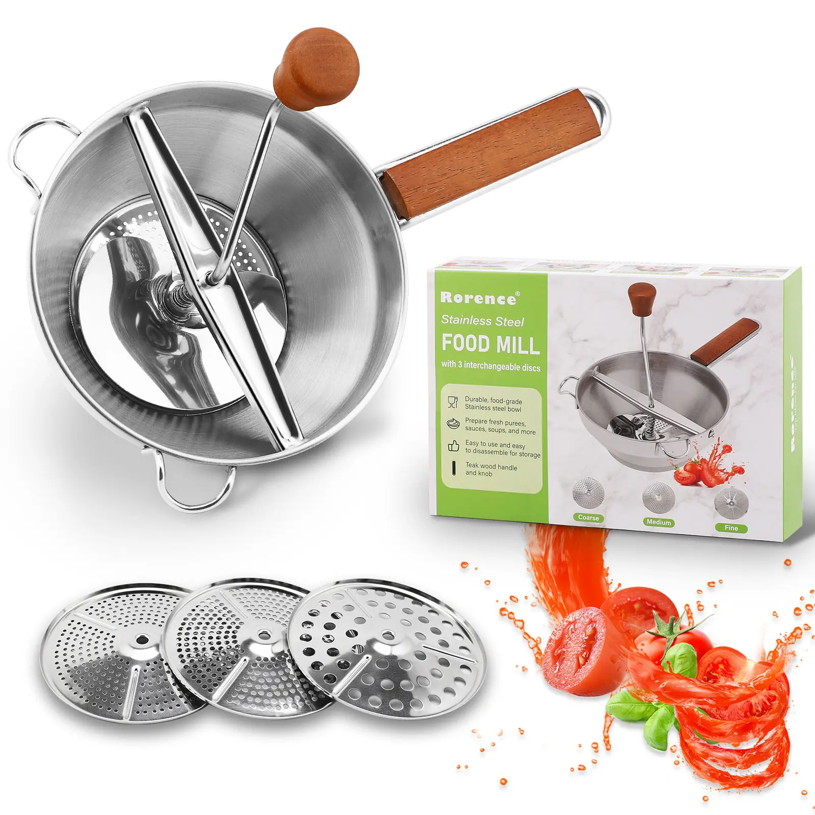 Wholesale Ergonomic Food Mill Stainless Steel With 3 Grinding Discs, Milling Handle & Bowl Supplier, Suppliers