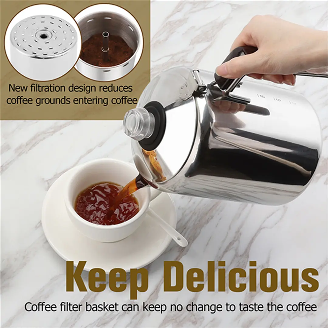 Wholesale Camping Coffee Pot Stainless Steel Percolator Coffee Pot Outdoors 9 Cup Percolator Coffee Pot for Campfire Manufacturers, Supplier