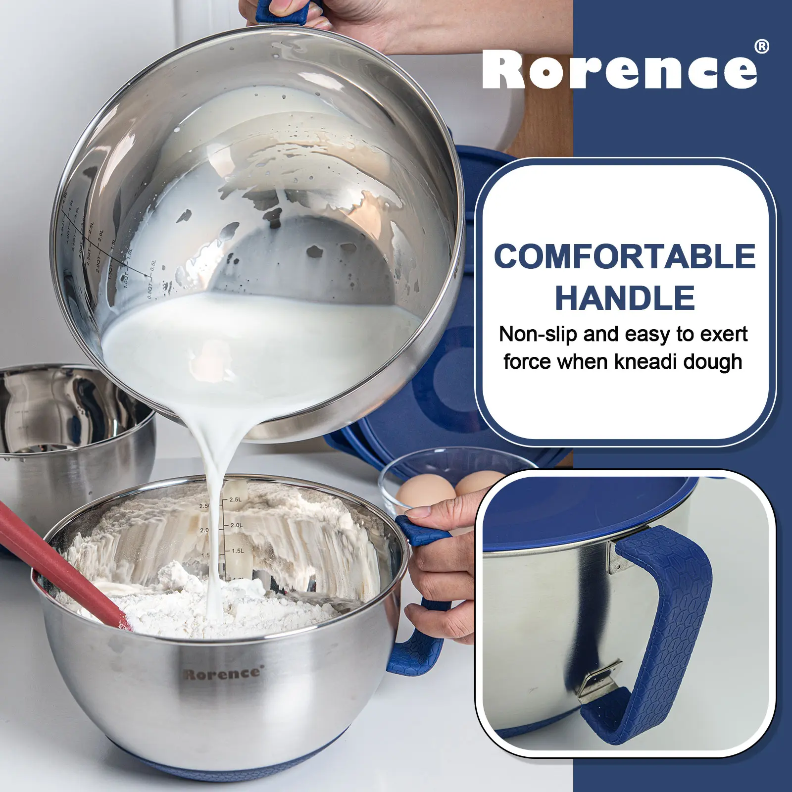 Wholesale Rorence Mixing Bowls with Lids comfortable handle non slip base pour spout Suppliers, Products