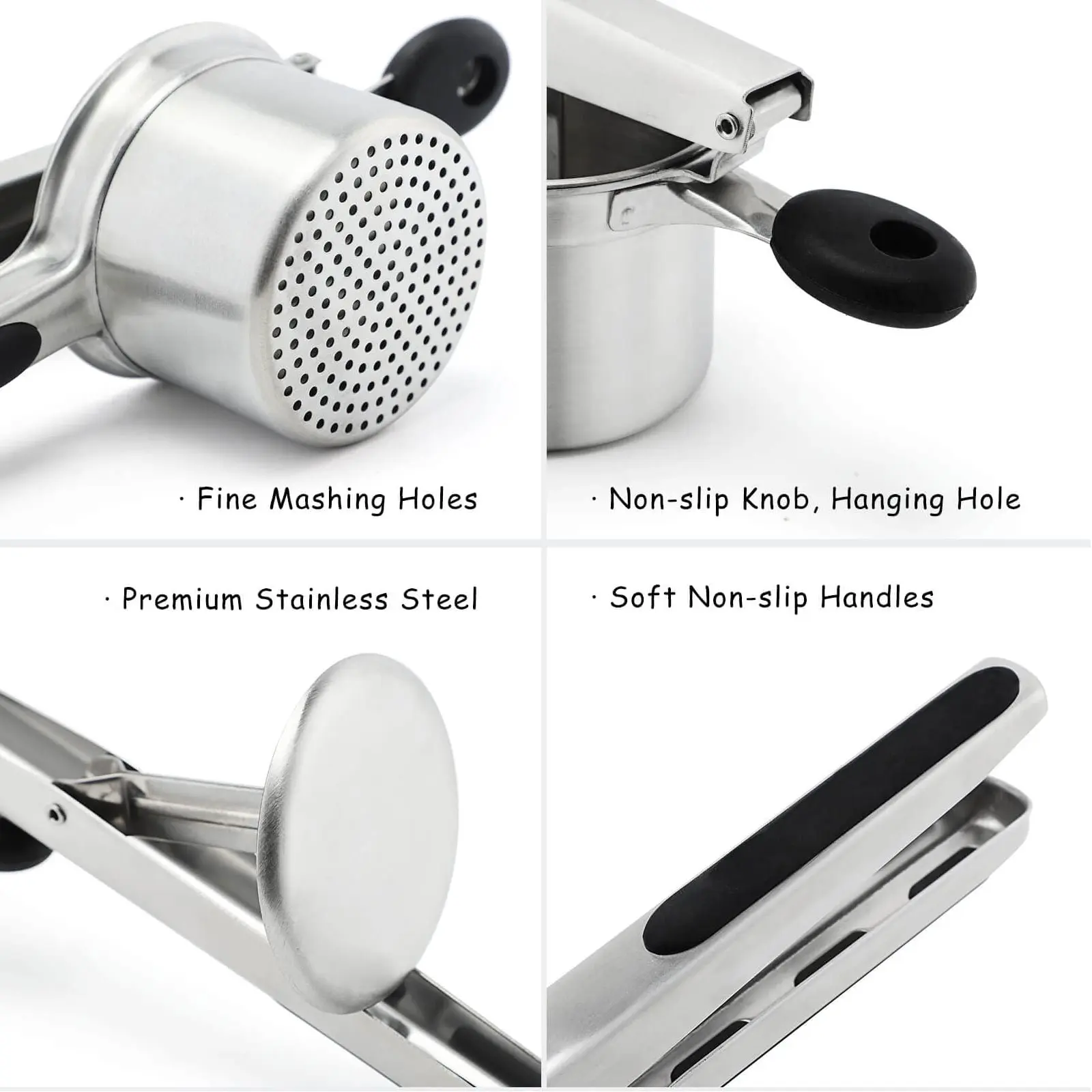 OEM Rorence Stainless Steel Potato Ricer with Silicone Grip Handles - Black Supplier, Suppliers