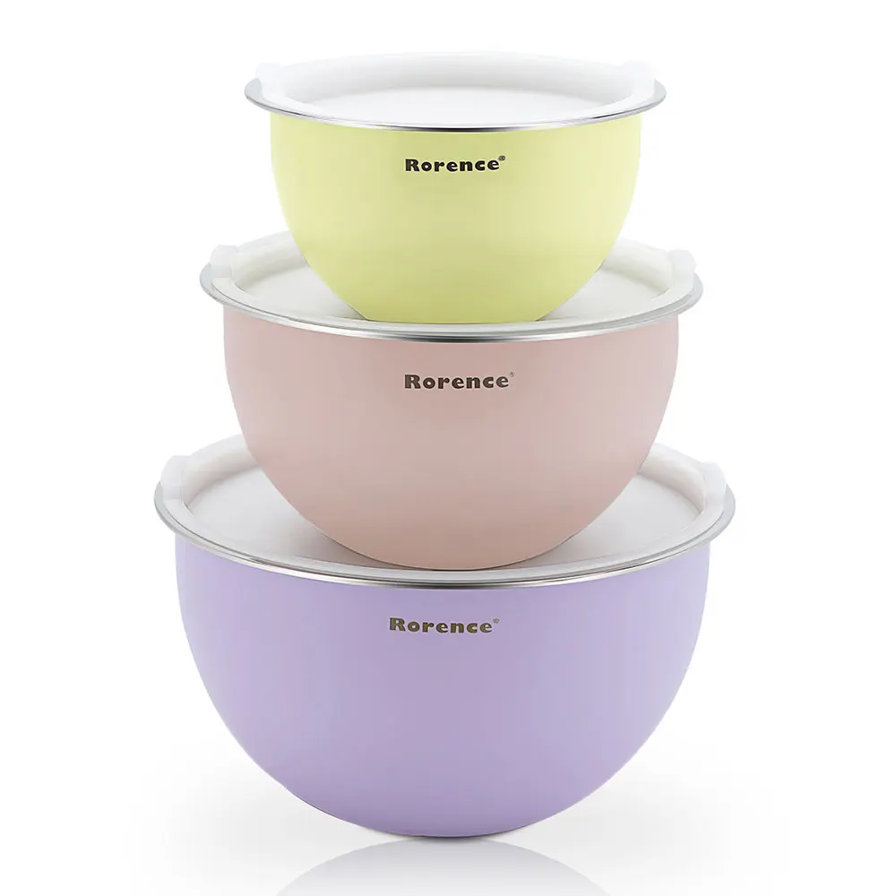 Wholesale Colorful Mixing Bowls With Lids Set Stainless Steel Nesting Mixing Bowls with Lids Manufacturer, Supplier