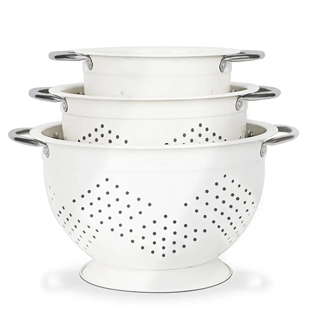 Wholesale Powder Coated Steel Colander for Kitchen with Riveted Handles Set of 3 Manufacturer, Products
