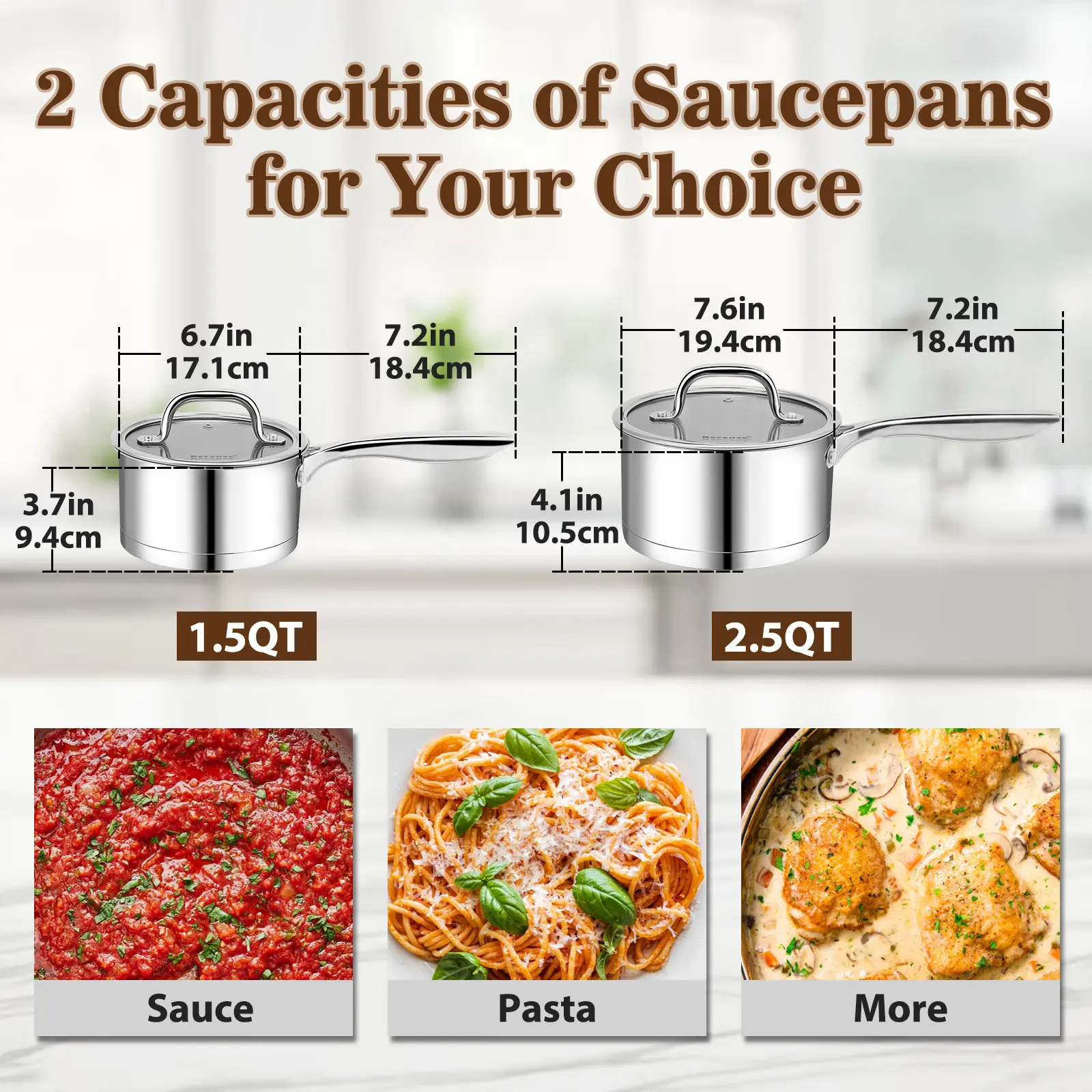 OEM Stainless Steel Saucepan with pour spout pasta pot with Transparent Glass Lid - 2.5 Quart Manufacturer, Products