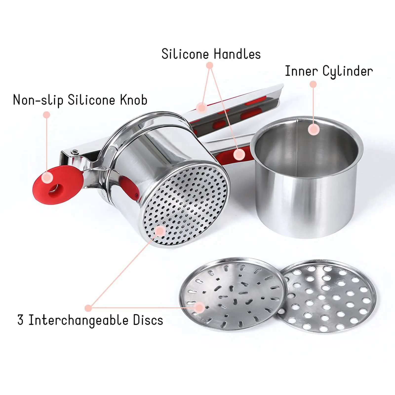 Wholesale Potato Ricer with 3 Interchangeable Discs Mash Potato Masher Stainless Steel Manufacturers, Supplier