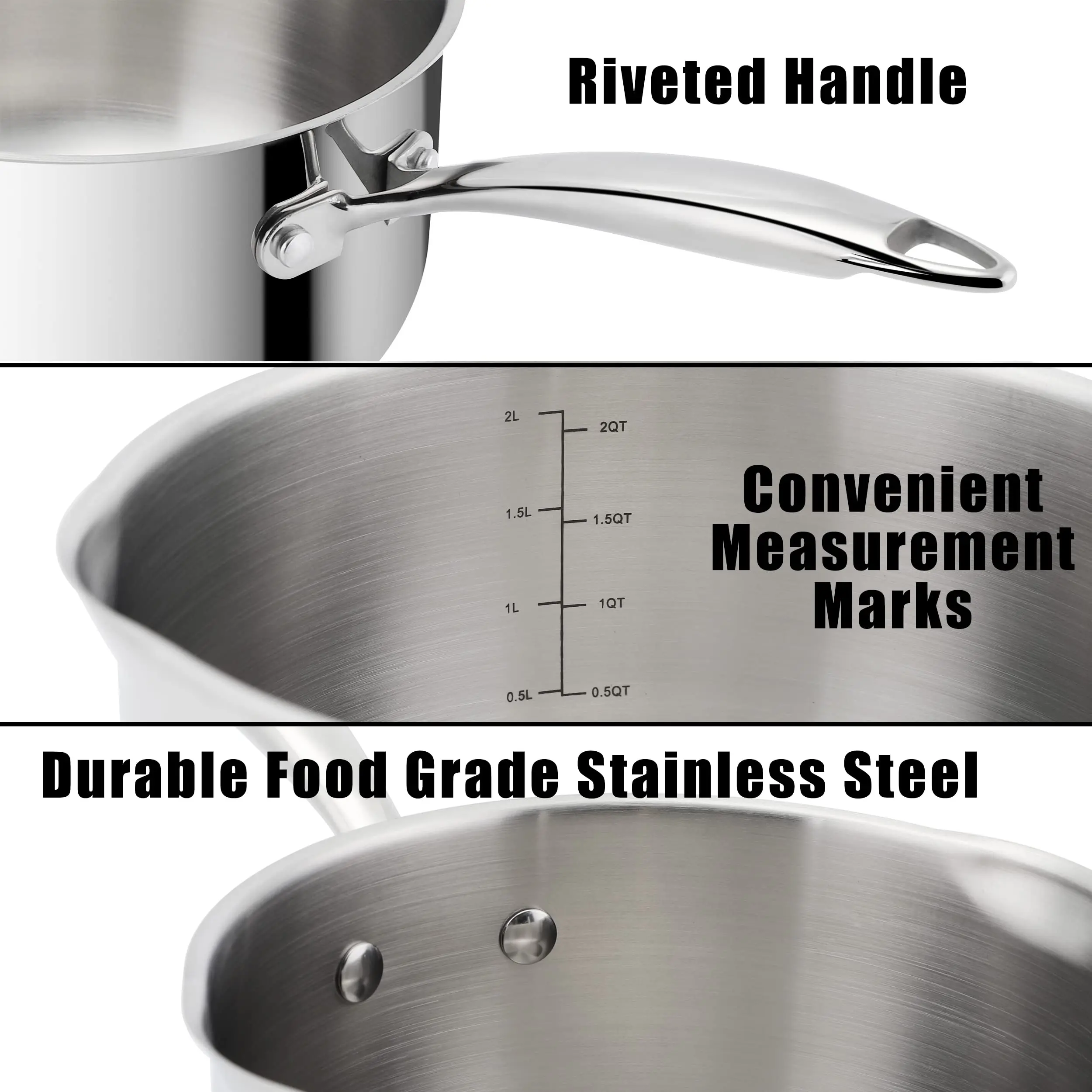 OEM Stainless Steel Saucepan with Glass Strainer Lid, Two Side Spouts for Easy Pour - 2.5QT Manufacturers, Supplier