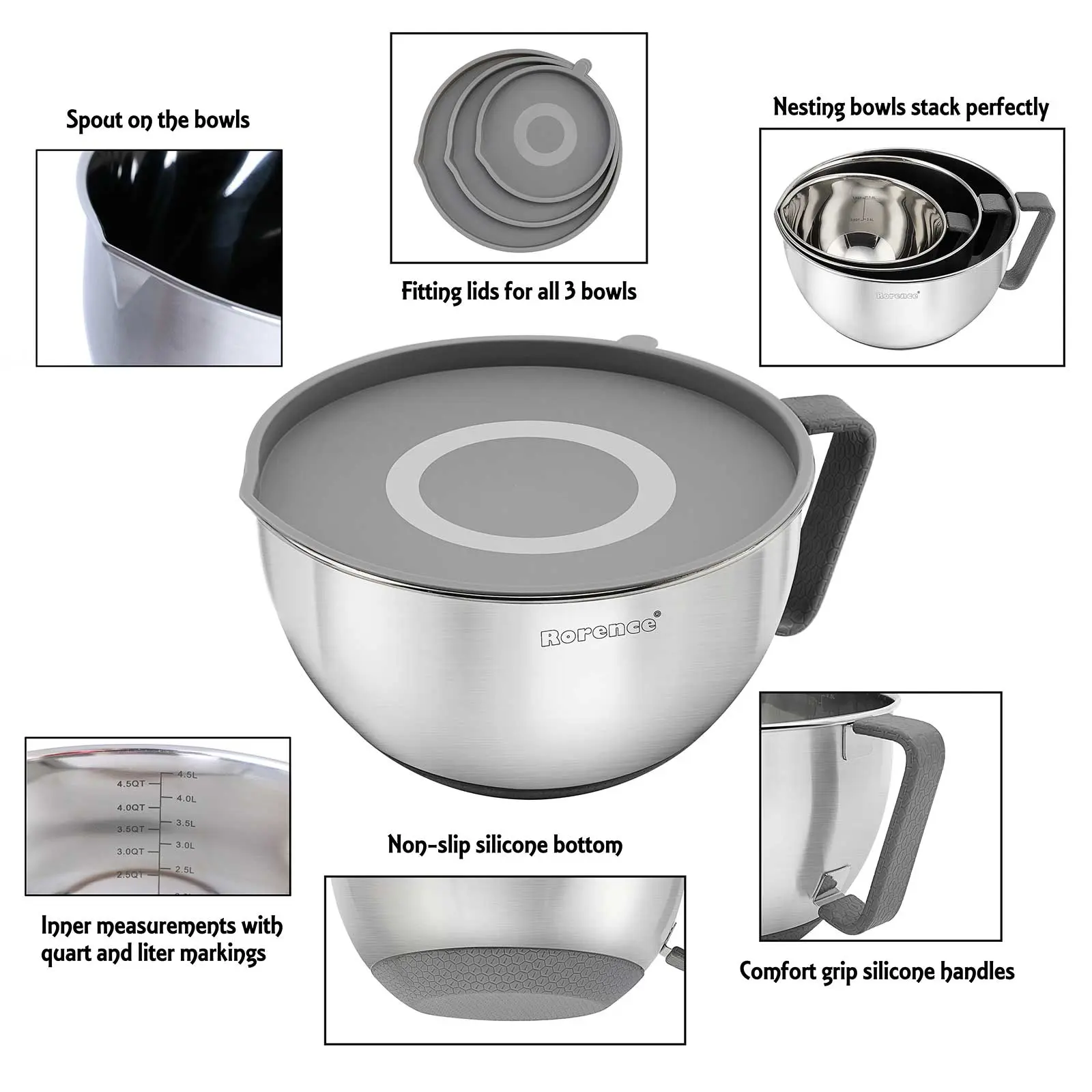 Wholesale Metal Non Slip Mixing Bowls Baking Bowls Set 3 Sizes Batter Bowls Manufacturer, Suppliers