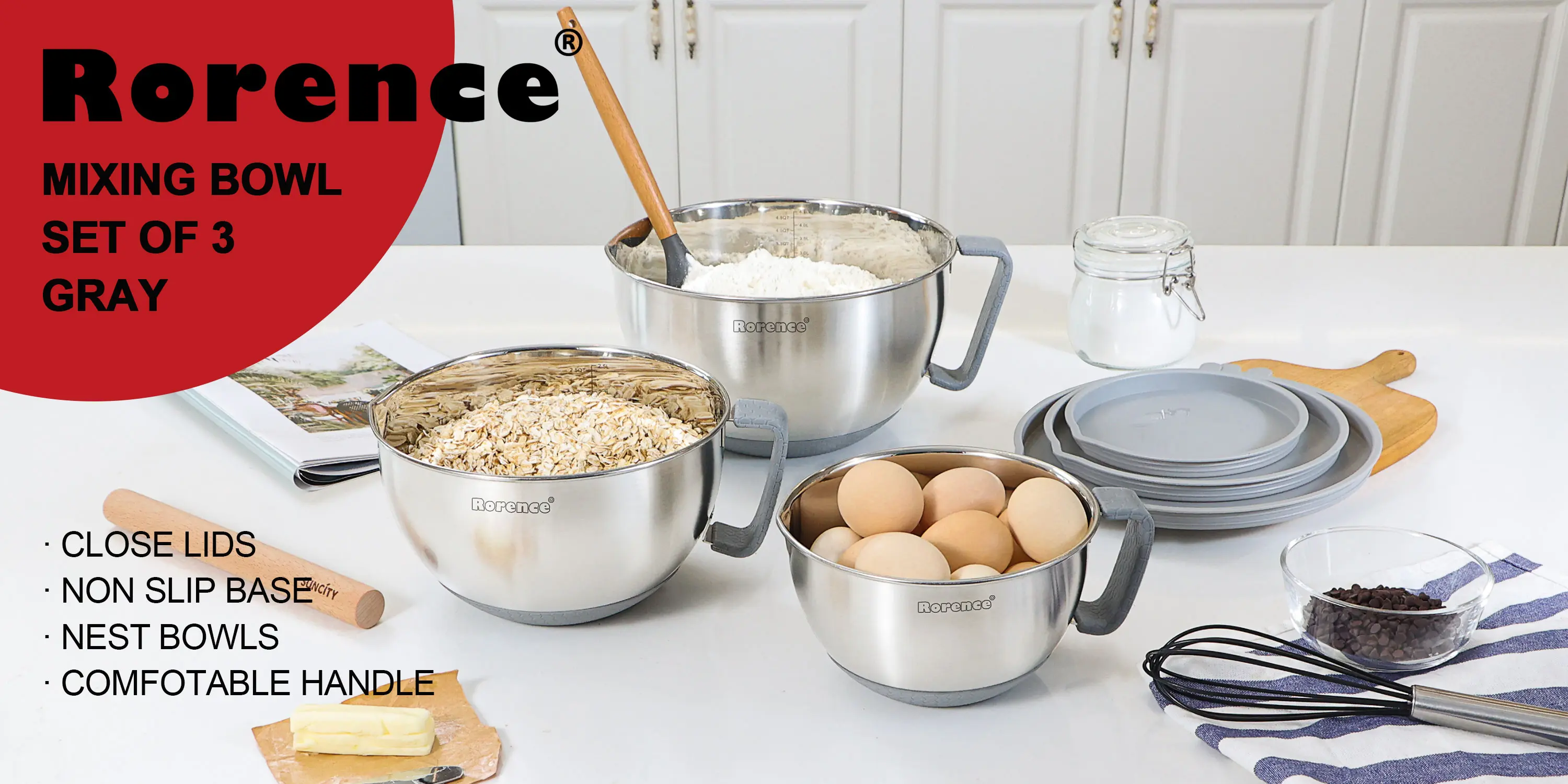 Stacked Mixing Bowls With Lids