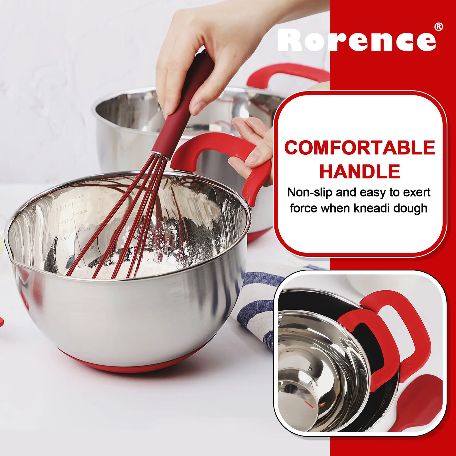 Wholesale Rorence Mixing Bowls with Airtight Lids Stainless Steel Nesting Bowls with Pour Spout Manufacturers, Product