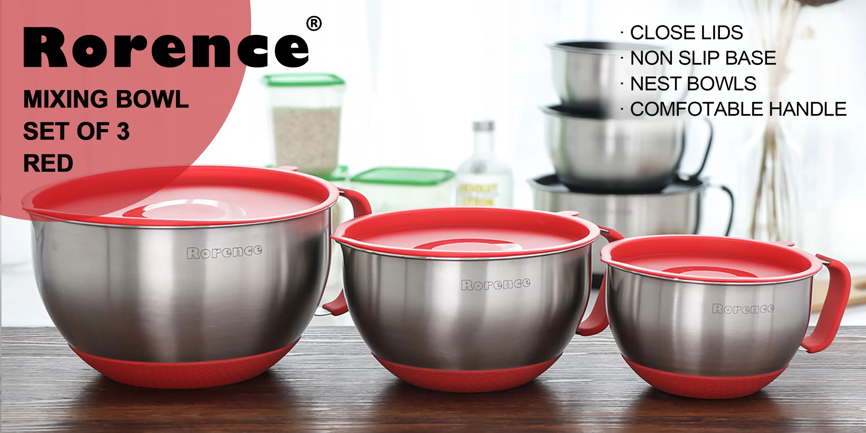 stainless steel mixing bowl with handle and spout lid
