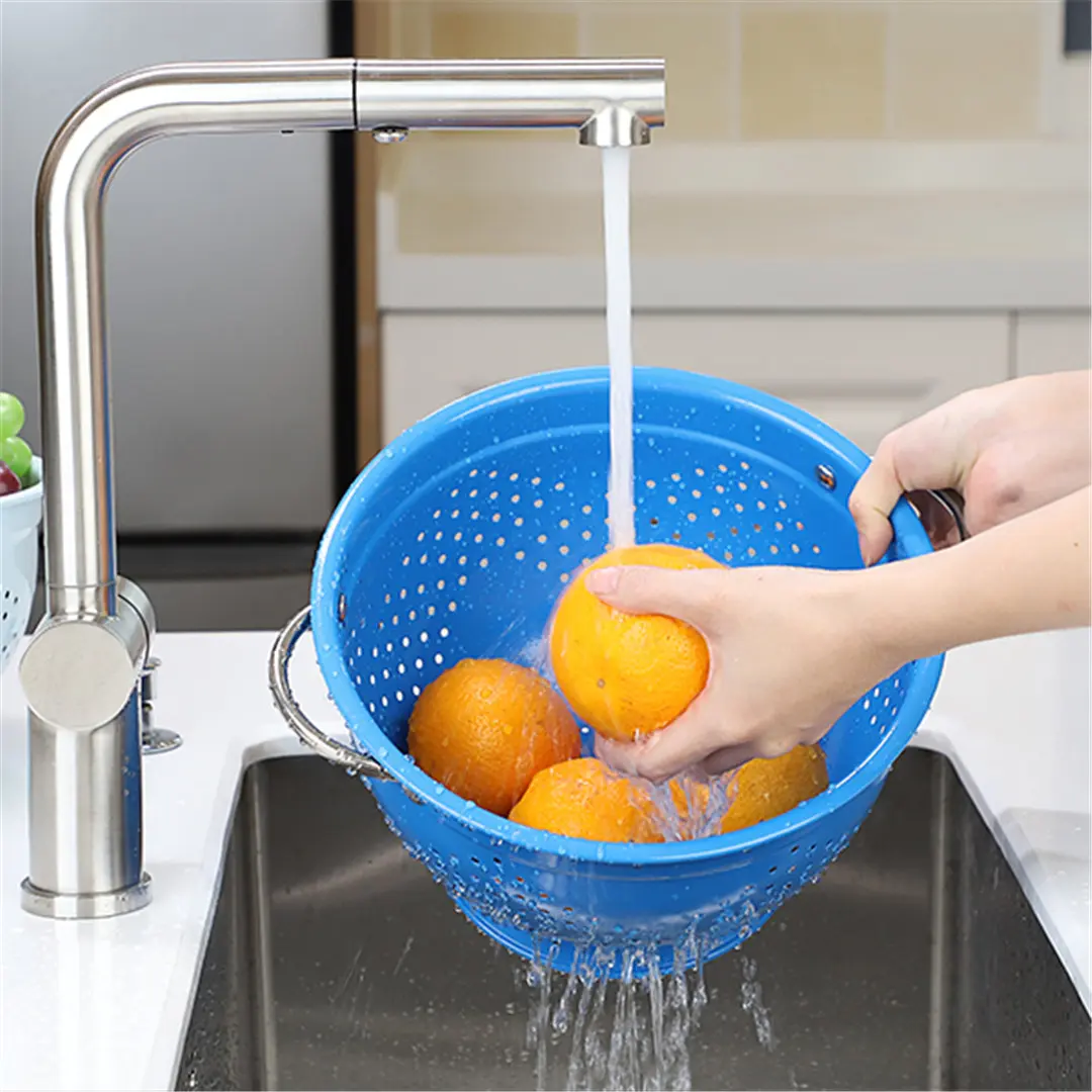 OEM Colorful Kitchen Colander Fruit Vegetable Strainer Stainless Steel Drain Wash Storage Drain Basket Suppliers, Products