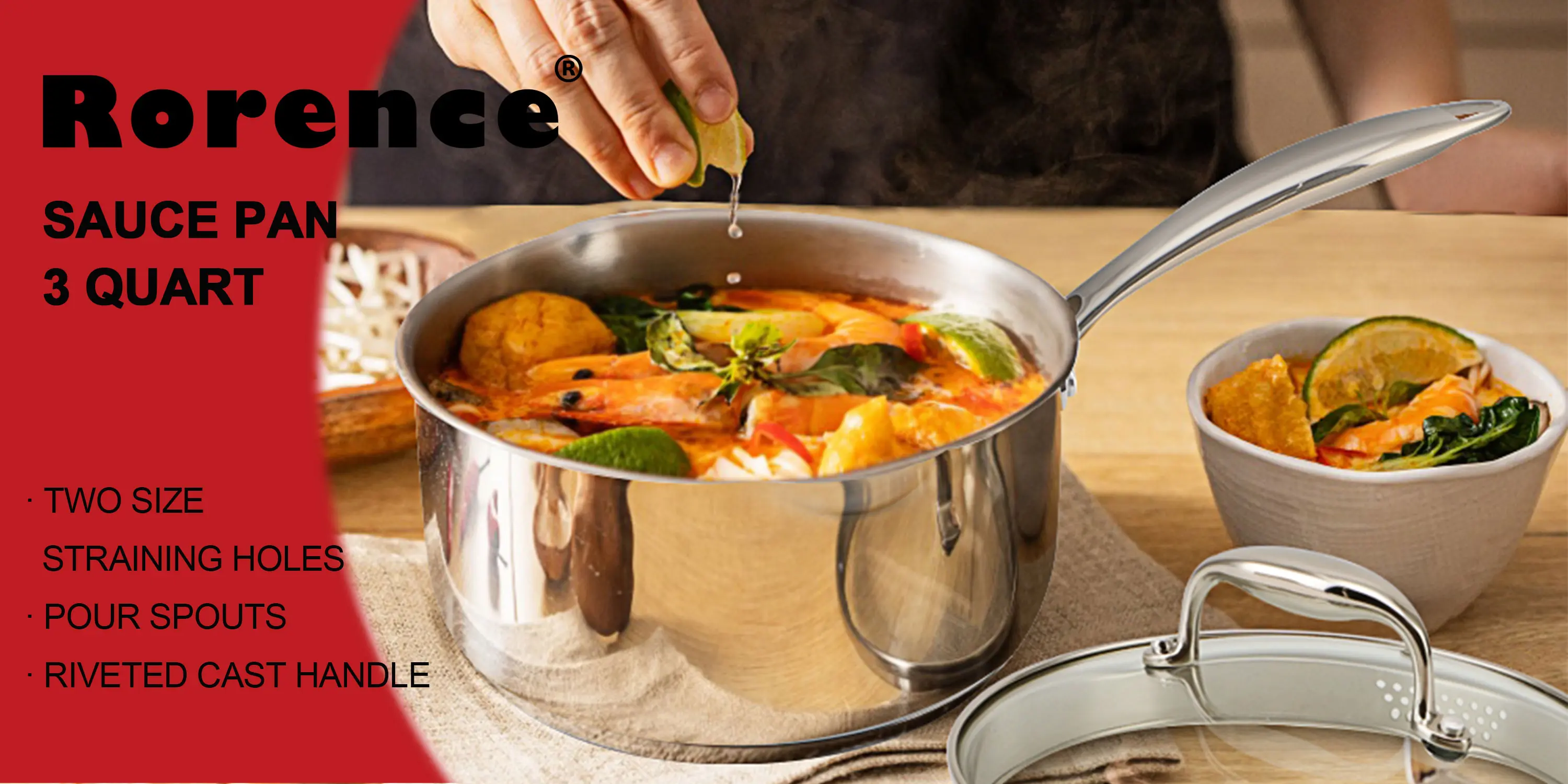 3qt sauce pan soup pot for pasta cooking with pour spout
