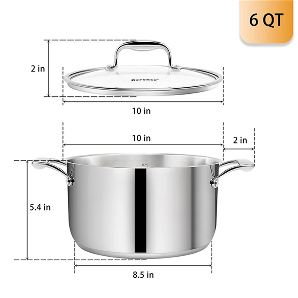 OEM Stainless Steel Stock Pot with Lid: 6 Quart Stockpot Pasta Pot with Two Side Spouts, capsule Bottom, Glass Lid Manufacturers, Supplier