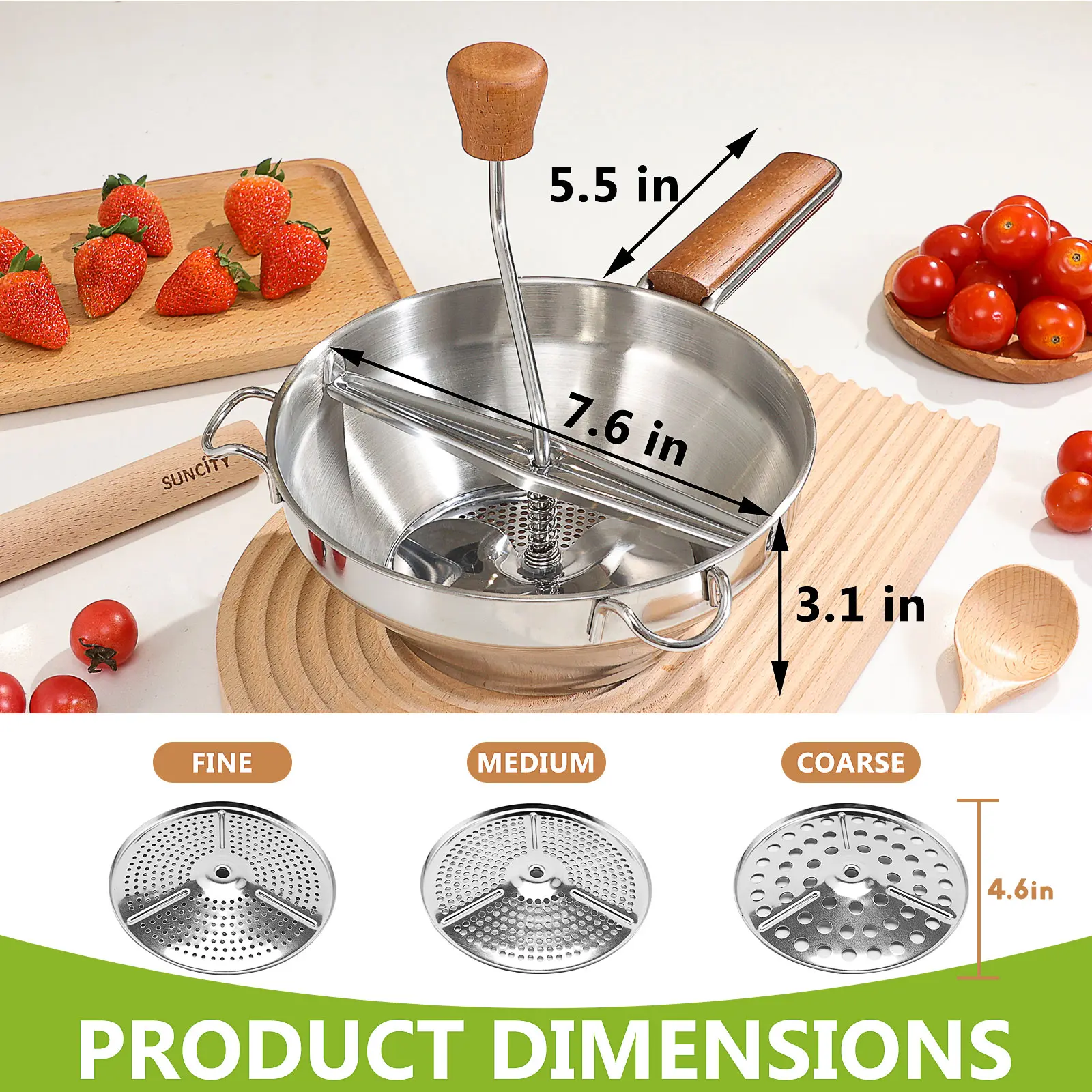 Wholesale Ergonomic Food Mill Stainless Steel With 3 Grinding Discs, Milling Handle & Bowl Supplier, Suppliers
