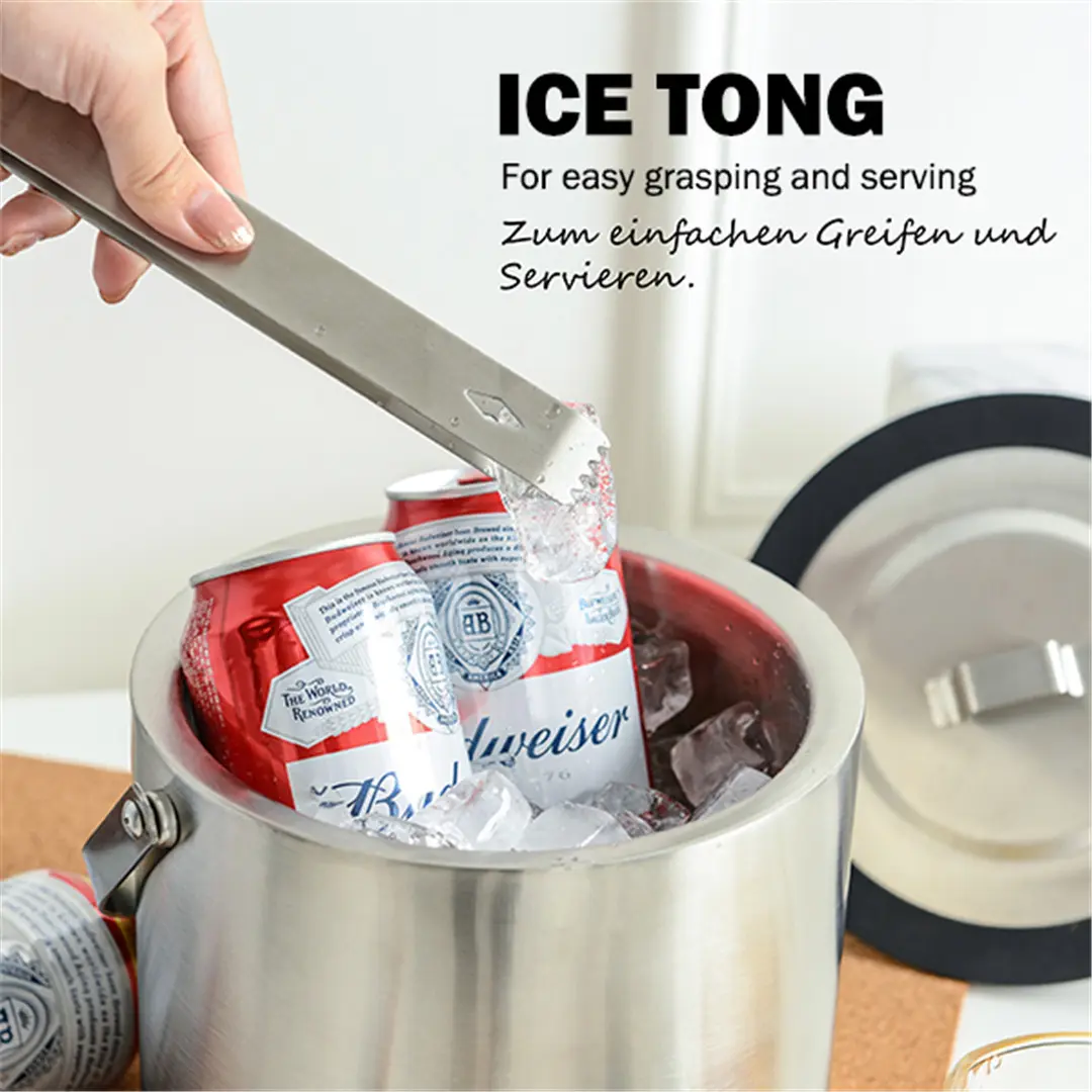 OEM Rorence Stainless Steel Ice Bucket: 3L Double-Walled, Insulated Champagne Bucket with Airtight Lid and Ice Tongs Suppliers, Product