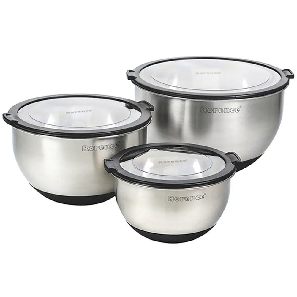 OEM Stainless Steel Mixing Bowl Set with Transparent Lids - 3-Piece Set with 1.5, 3, 5QT Suppliers, Product