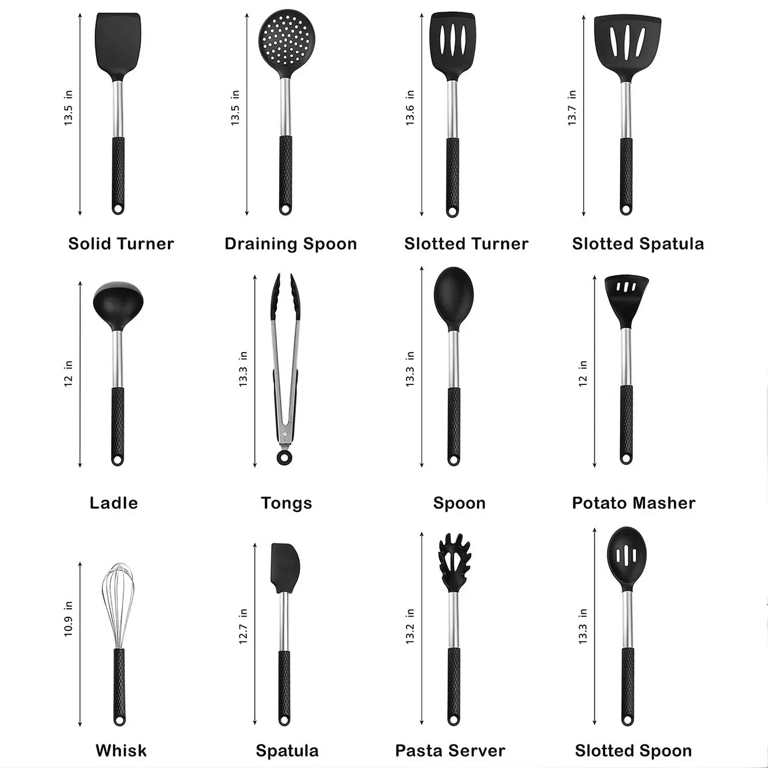 OEM Pack of 12 Large Silicone Stainless Steel Cooking Utensils Set, Non-stick Heat Resistant Suppliers, Products