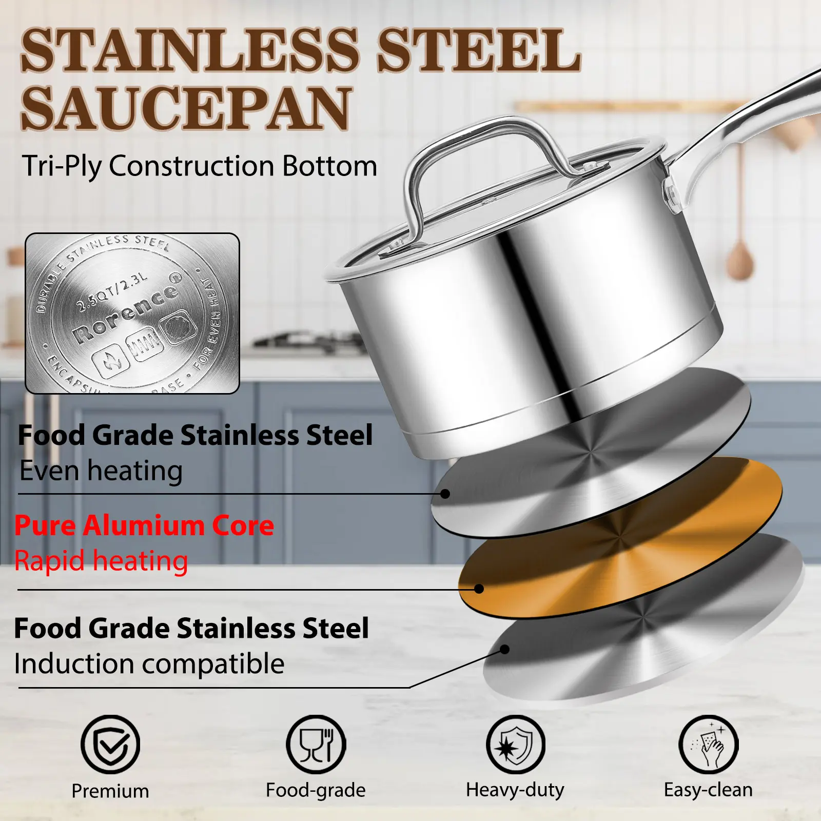 OEM Stainless Steel Saucepan with pour spout pasta pot with Transparent Glass Lid - 2.5 Quart Manufacturer, Products
