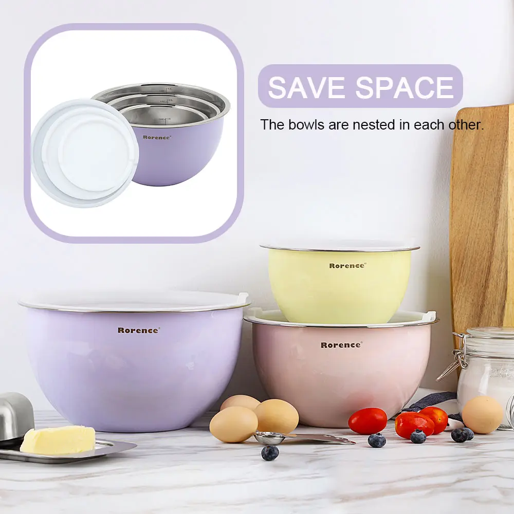 Wholesale Colorful Mixing Bowls With Lids Set Stainless Steel Nesting Mixing Bowls with Lids Manufacturer, Supplier