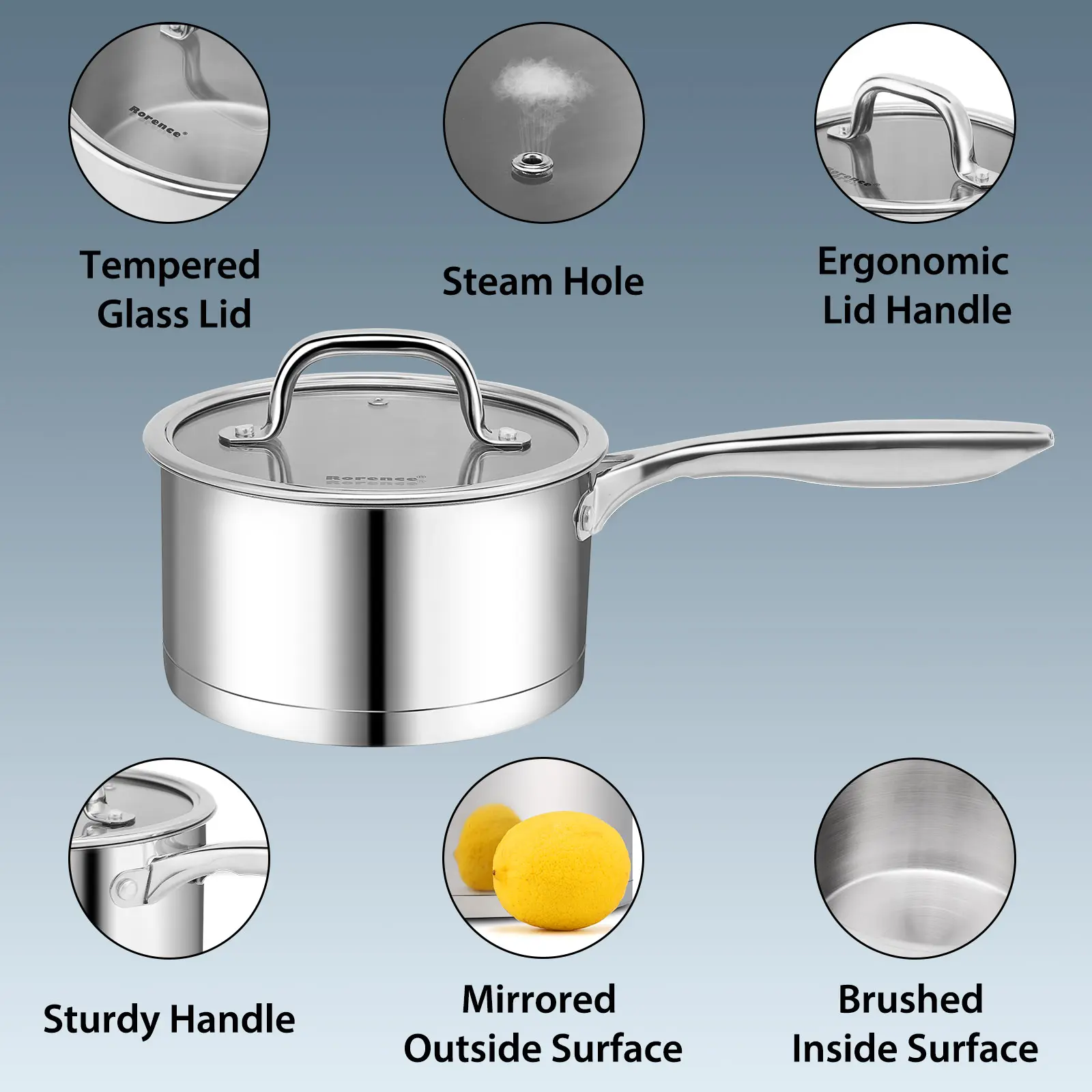 OEM Stainless Steel Saucepan with pour spout pasta pot with Transparent Glass Lid - 2.5 Quart Manufacturer, Products