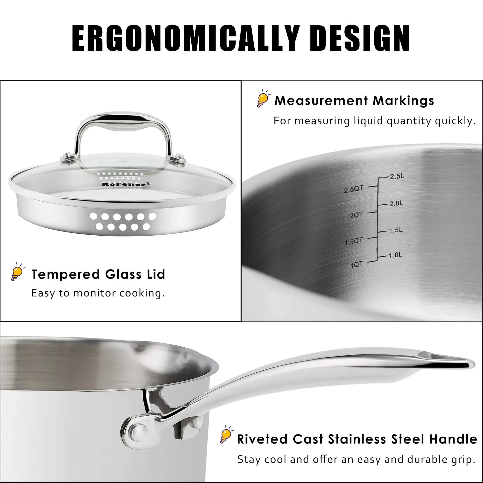 OEM Saucepan With Pour Spout Stainless Steel Milk Pot For Cooking - 3 Quart Manufacturer, Product